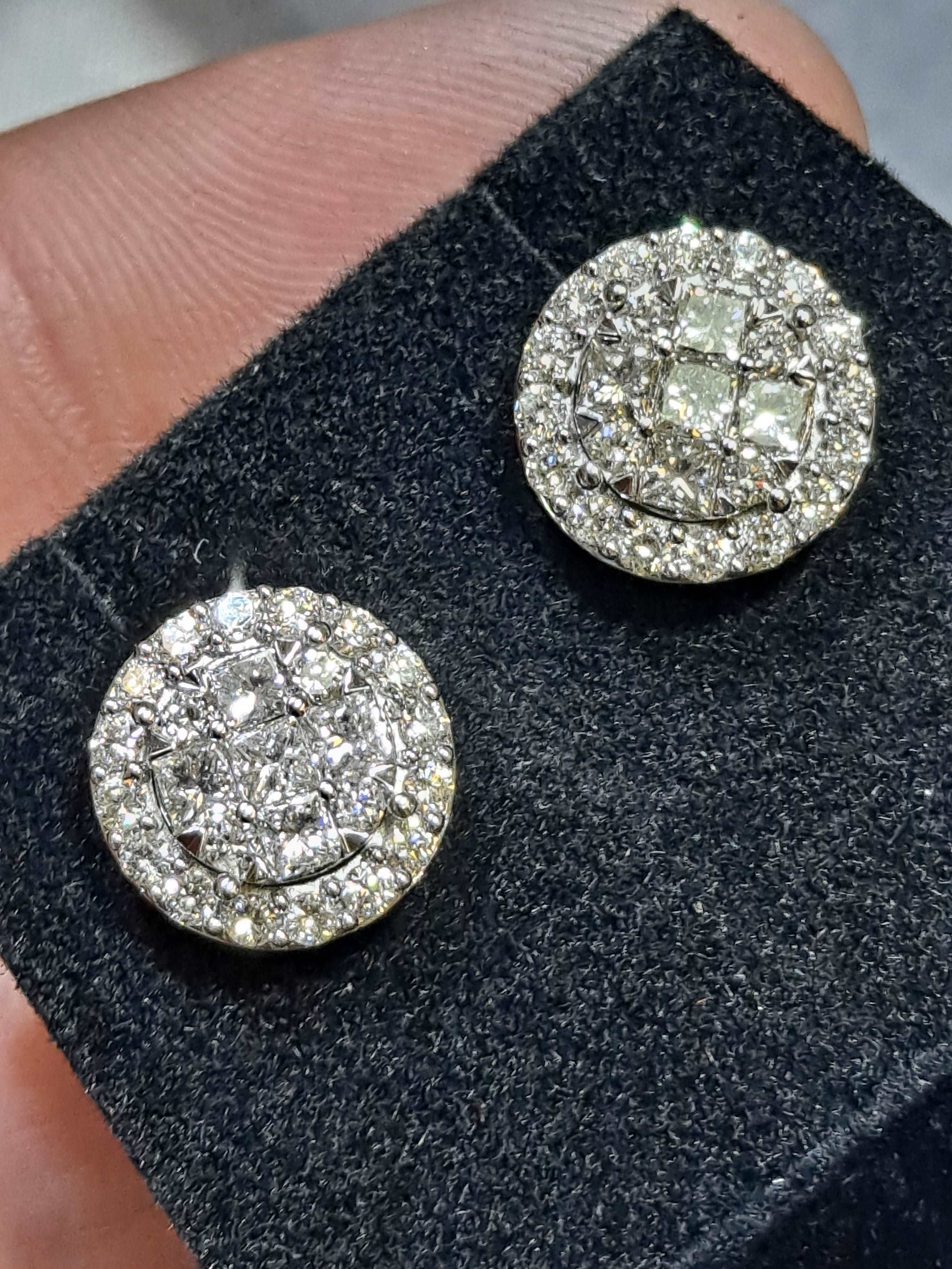 12mm 14k white gold "large" 2 .25 cts natural diamond clusters vs-1 earrings