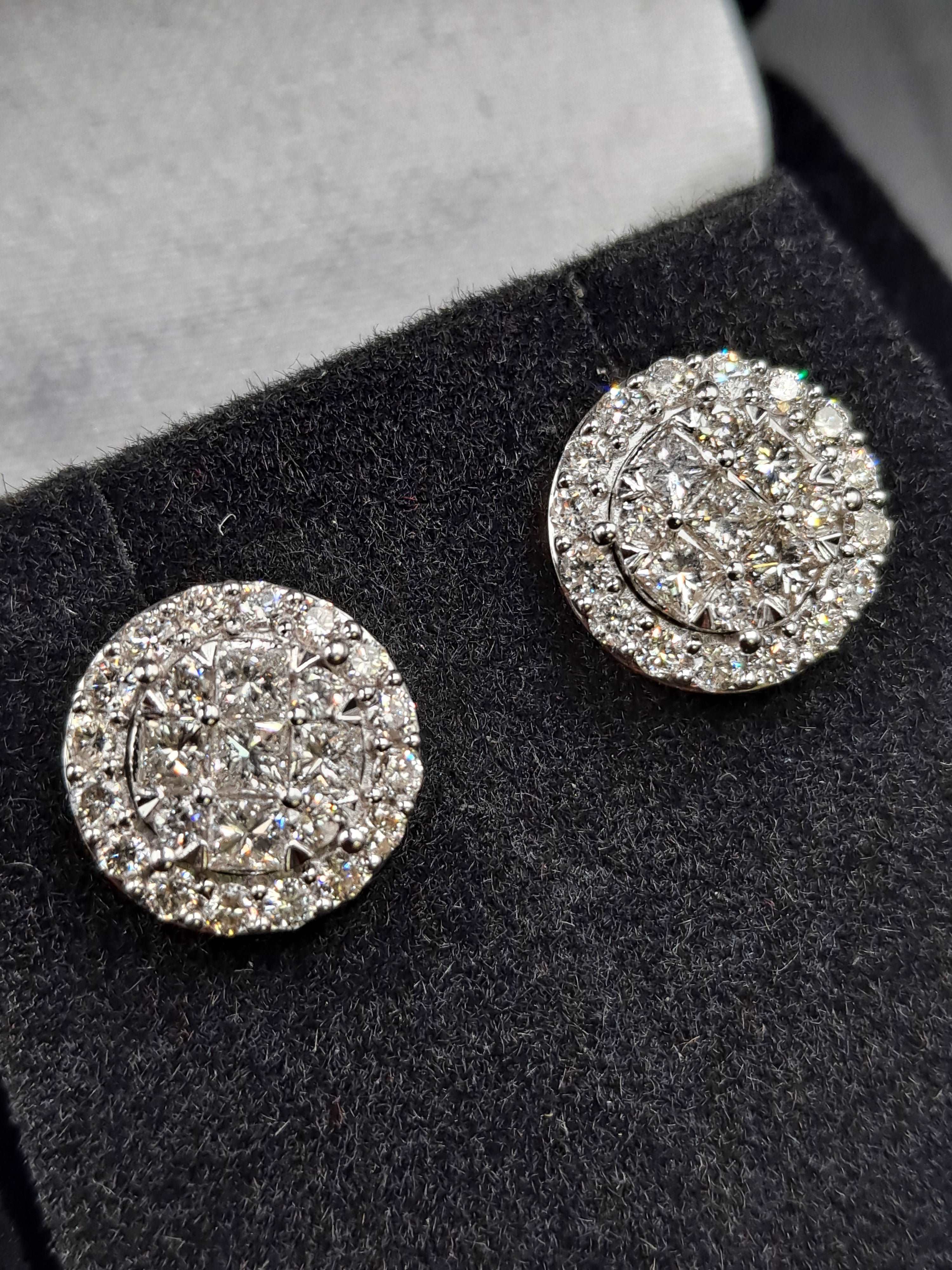 12mm 14k white gold "large" 2 .25 cts natural diamond clusters vs-1 earrings