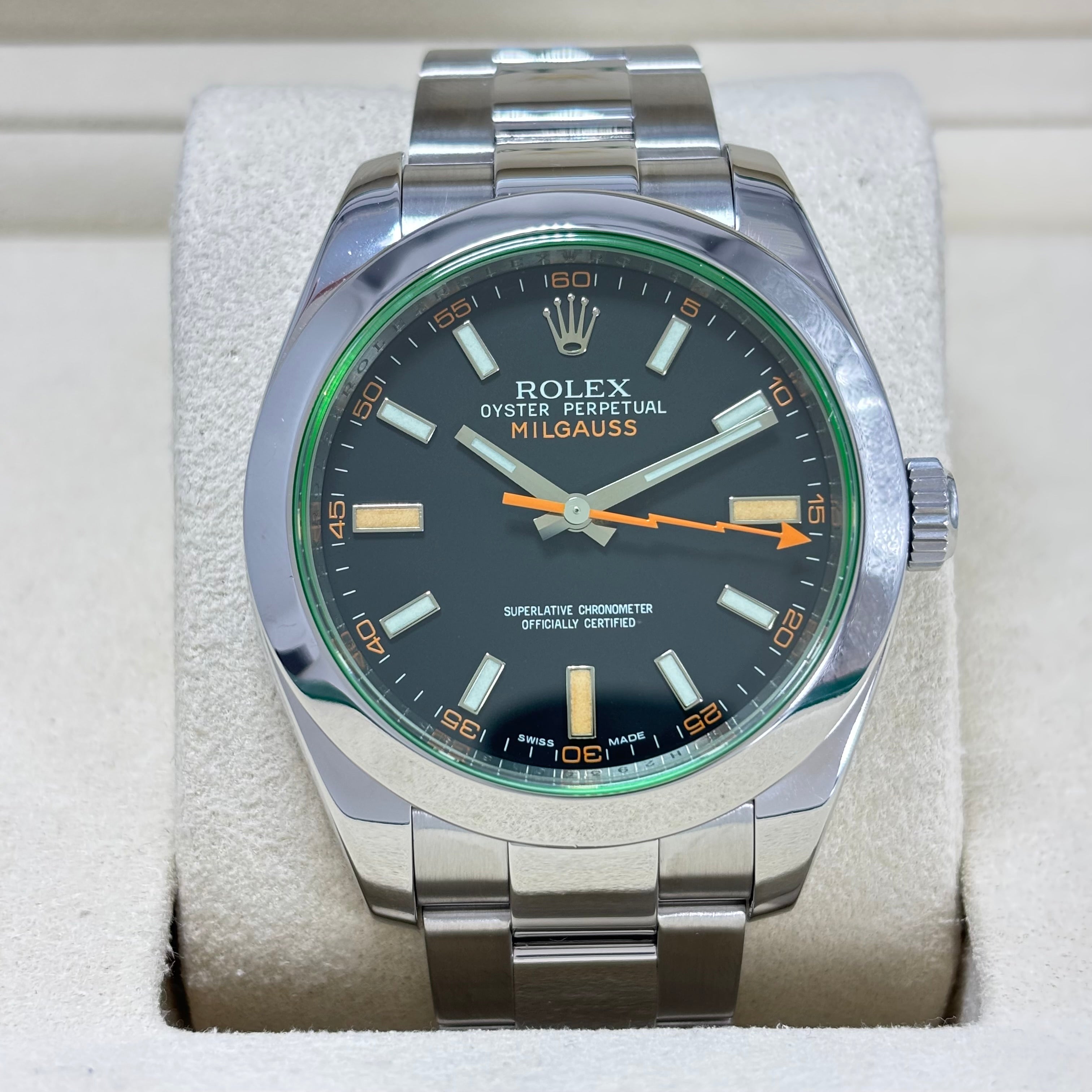 40MM ROLEX MILGAUSS / GREEN CRYSTAL 116400V