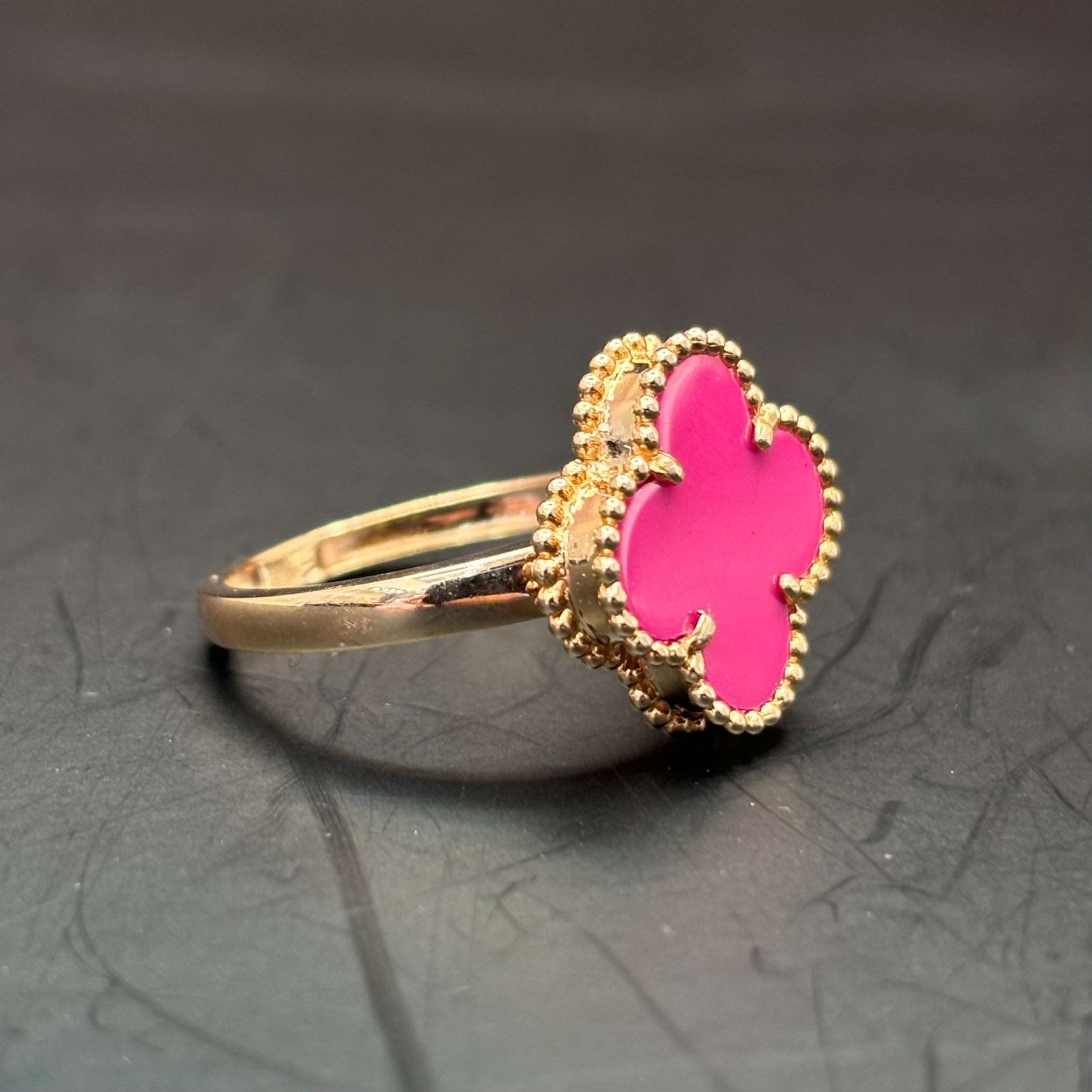 14k Yellow Gold Hot Pink Clover Ring