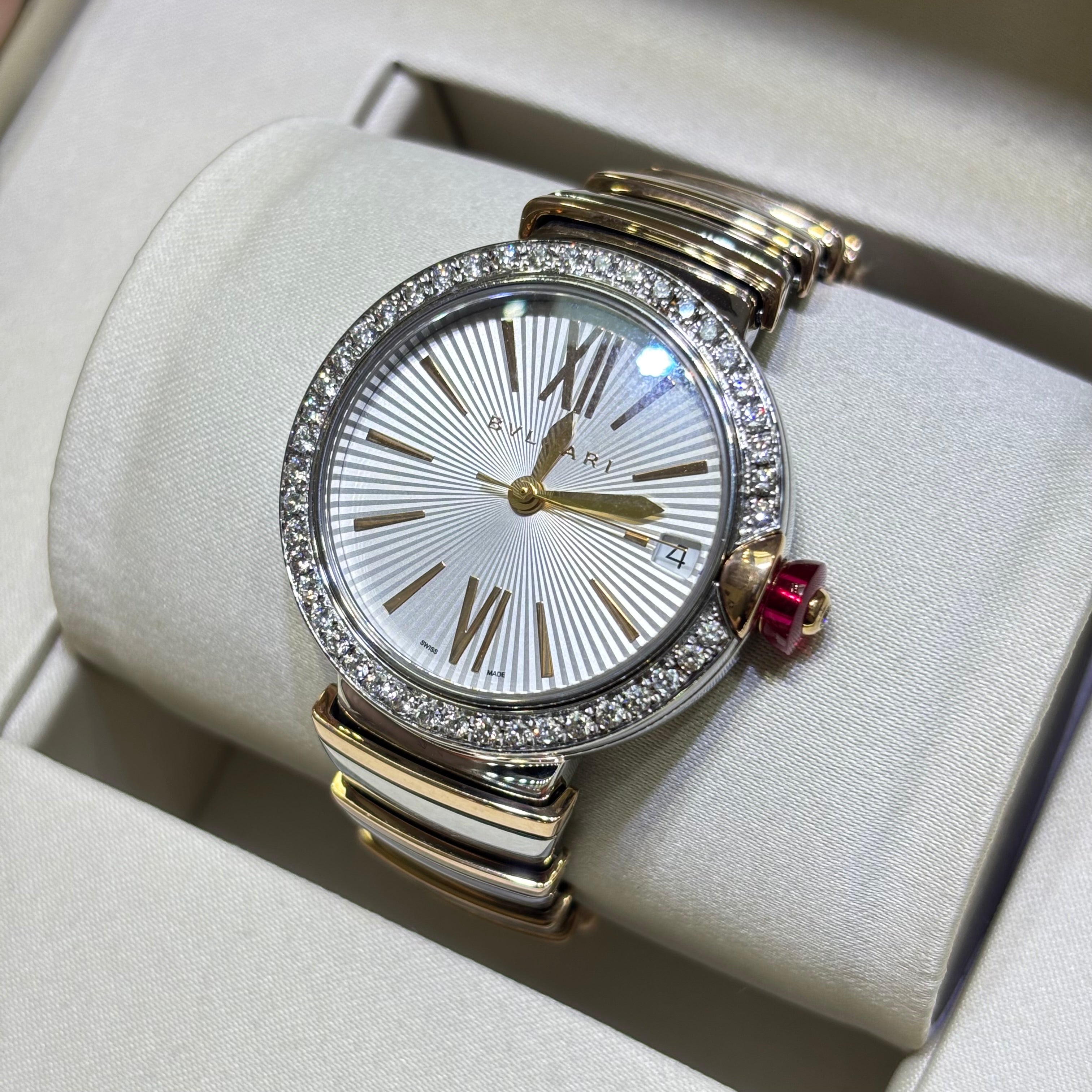 PRE-OWNED BVLGARI LUCEA LADIES 18KT TWO-TONE FACTORY DIAMOND BEZEL