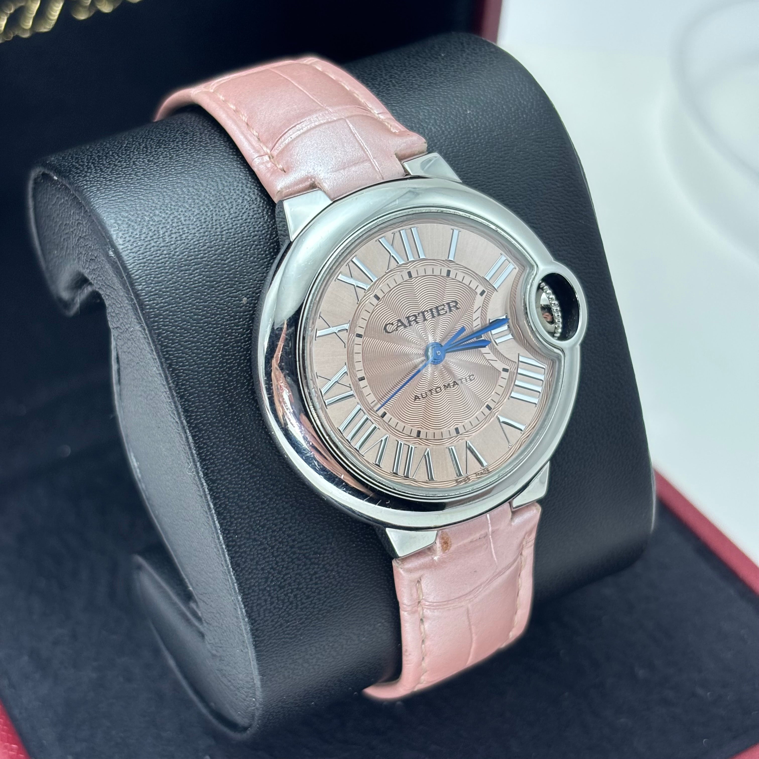 36MM CARTIER BALLON BLEU WITH PINK LEATHER BRACELET