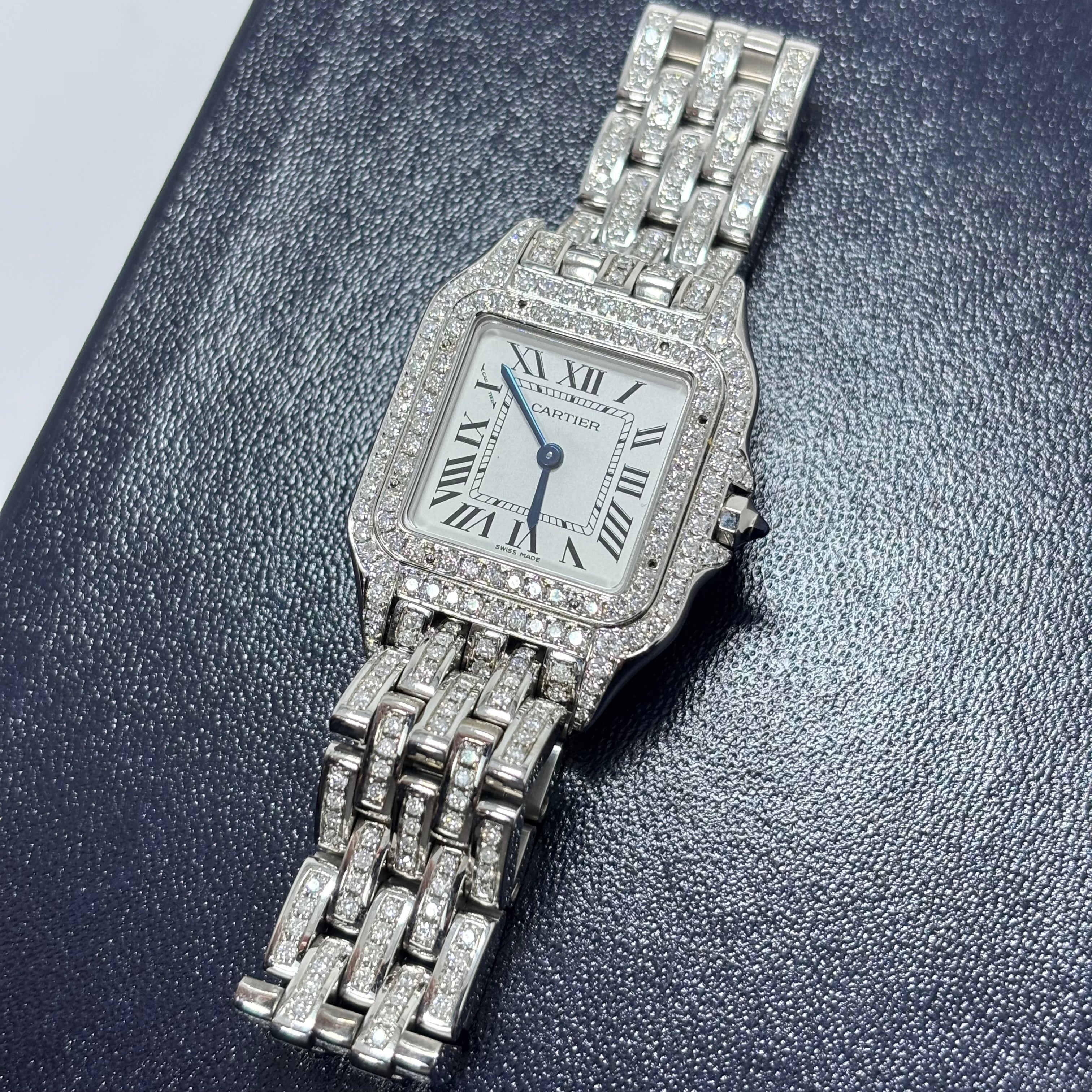 31MM CARTIER PANTHERE ICED OUT VVS-1 NATURAL DIAMOND BUSTDOWN LADIES WATCH