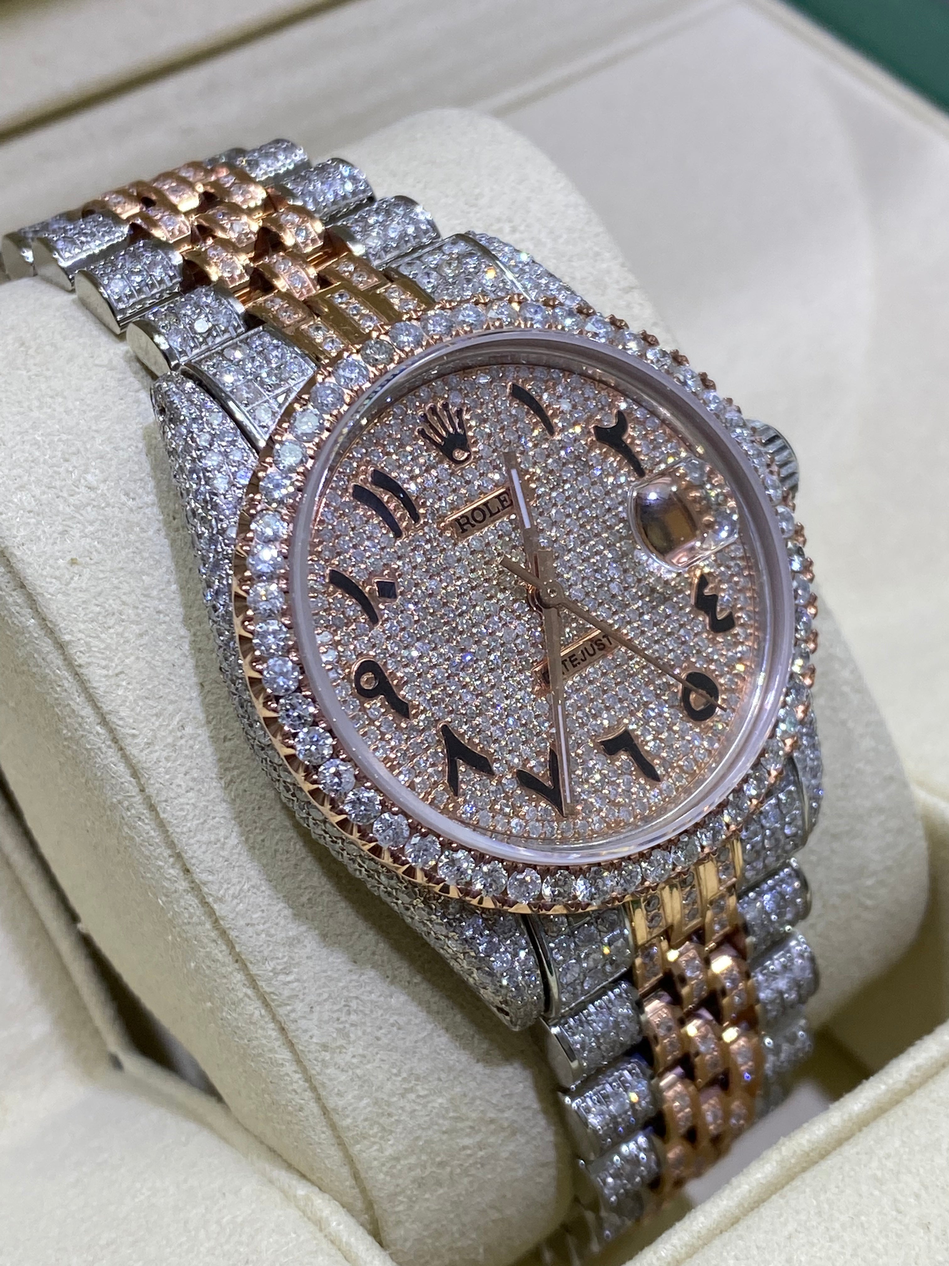 Bust Down Rolex 36mm Rose Gold Datejust Arabic Dial