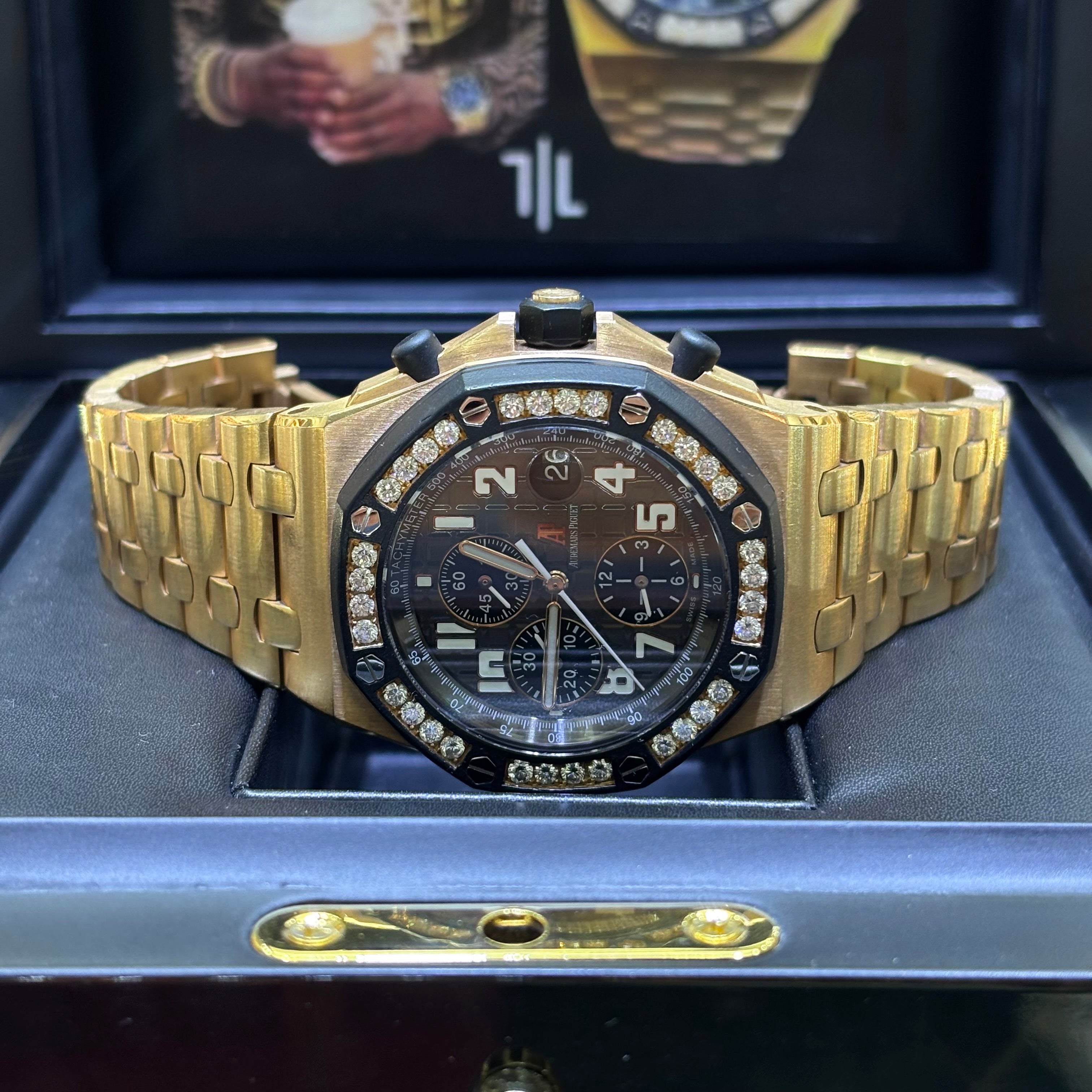 44MM AUDEMARS PIGUET ROYAL OAK OFFSHORE / ROSE GOLD / FACTORY DIAMOND BEZEL / CHRONOGRAPH