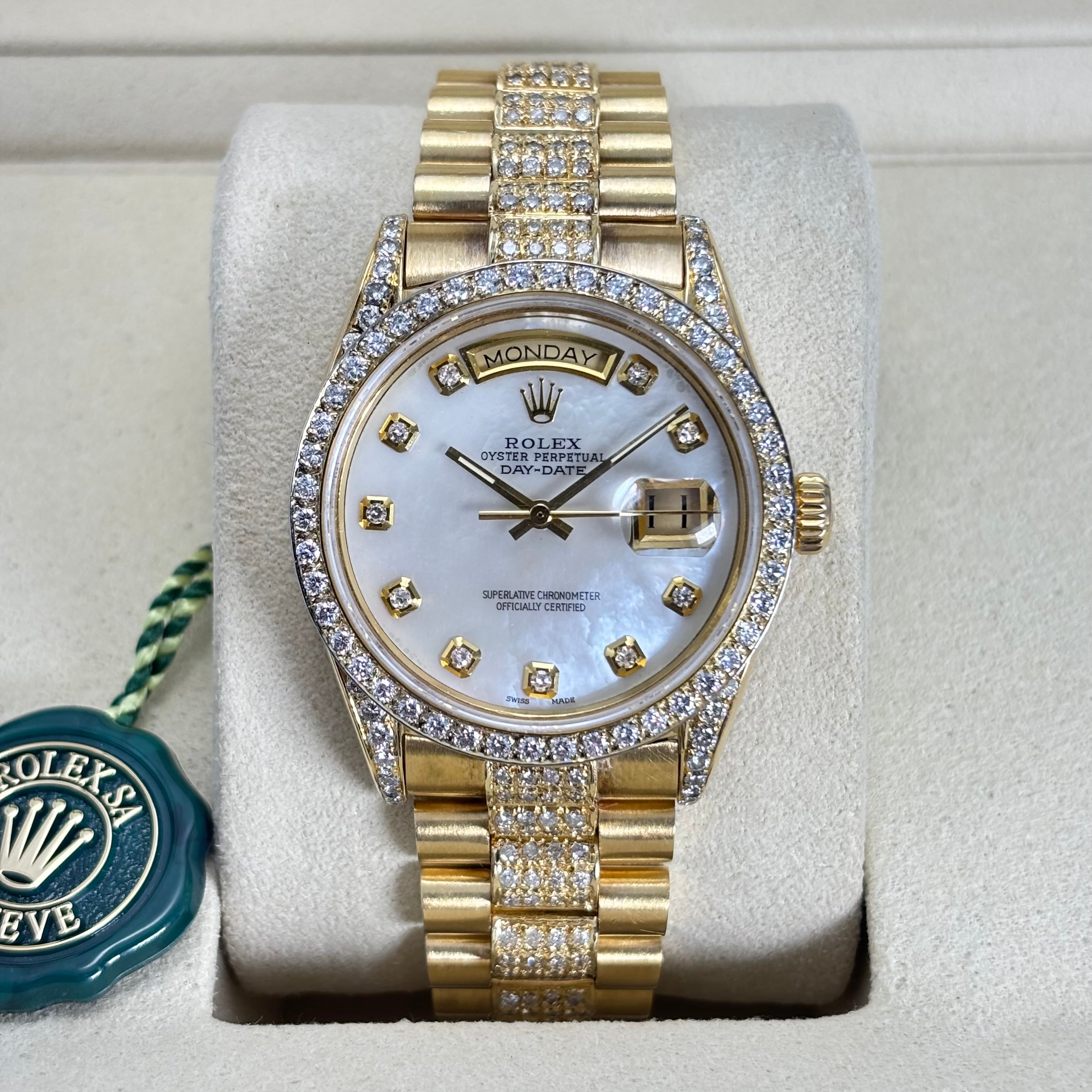 Pre-Owned Rolex Day-Date 36MM 18KT GOLD NATURAL DIAMONDS REF.18038