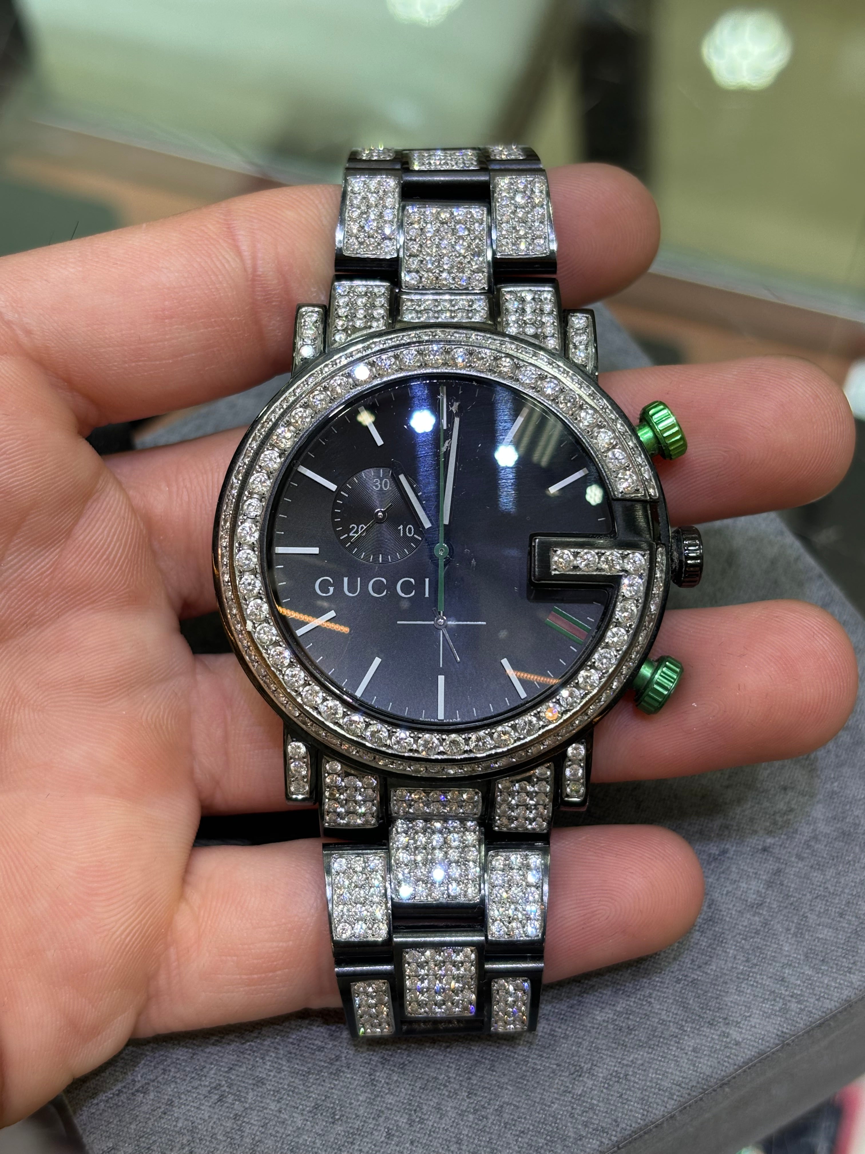 GUCCI VVS 1 NATURAL DIAMOND BUSTDOWN QUARTZ WATCH 11.00CTW