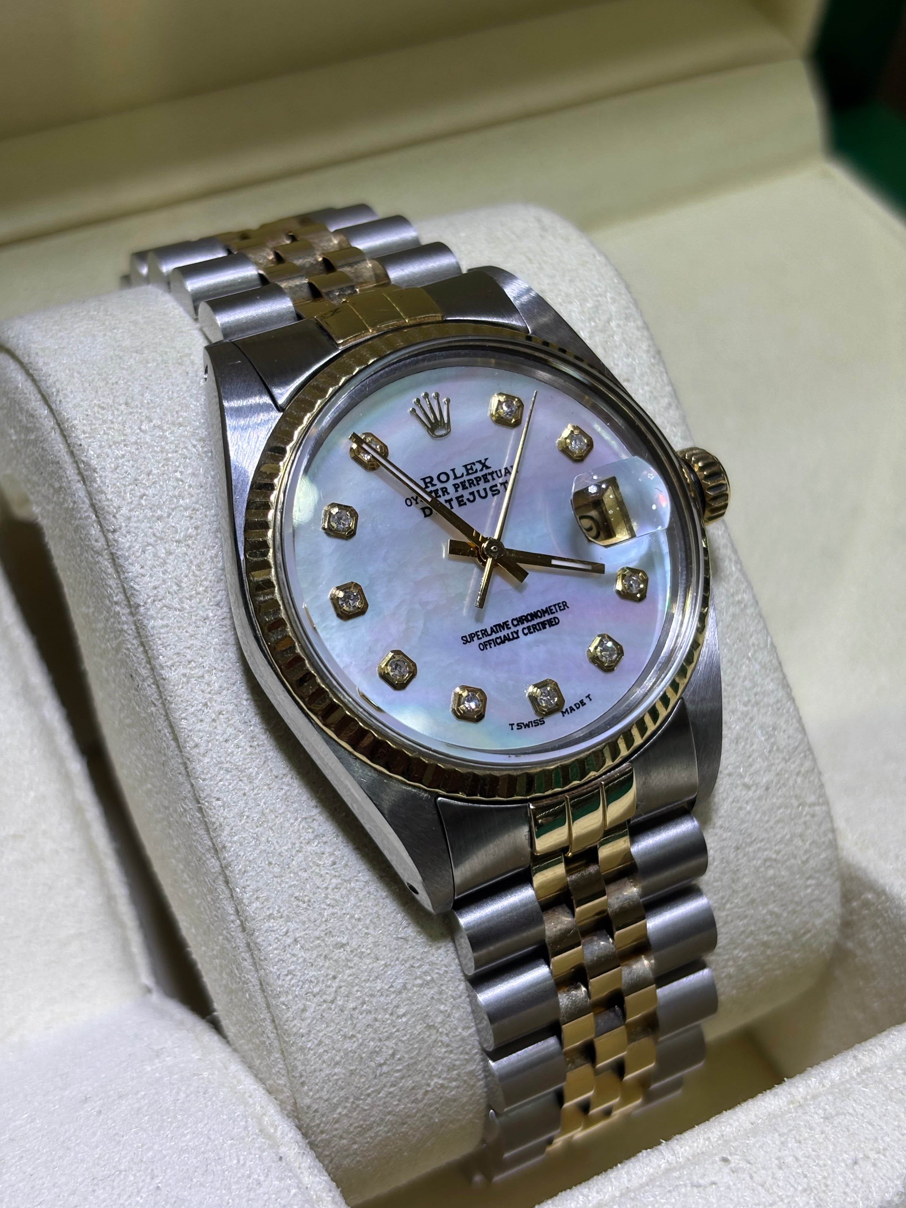 36MM ROLEX DATEJUST(QUICK-SET) | 18KT YLW TWO-TONE | JUBILEE BRACELET | M.O.P DIAMOND DIAL