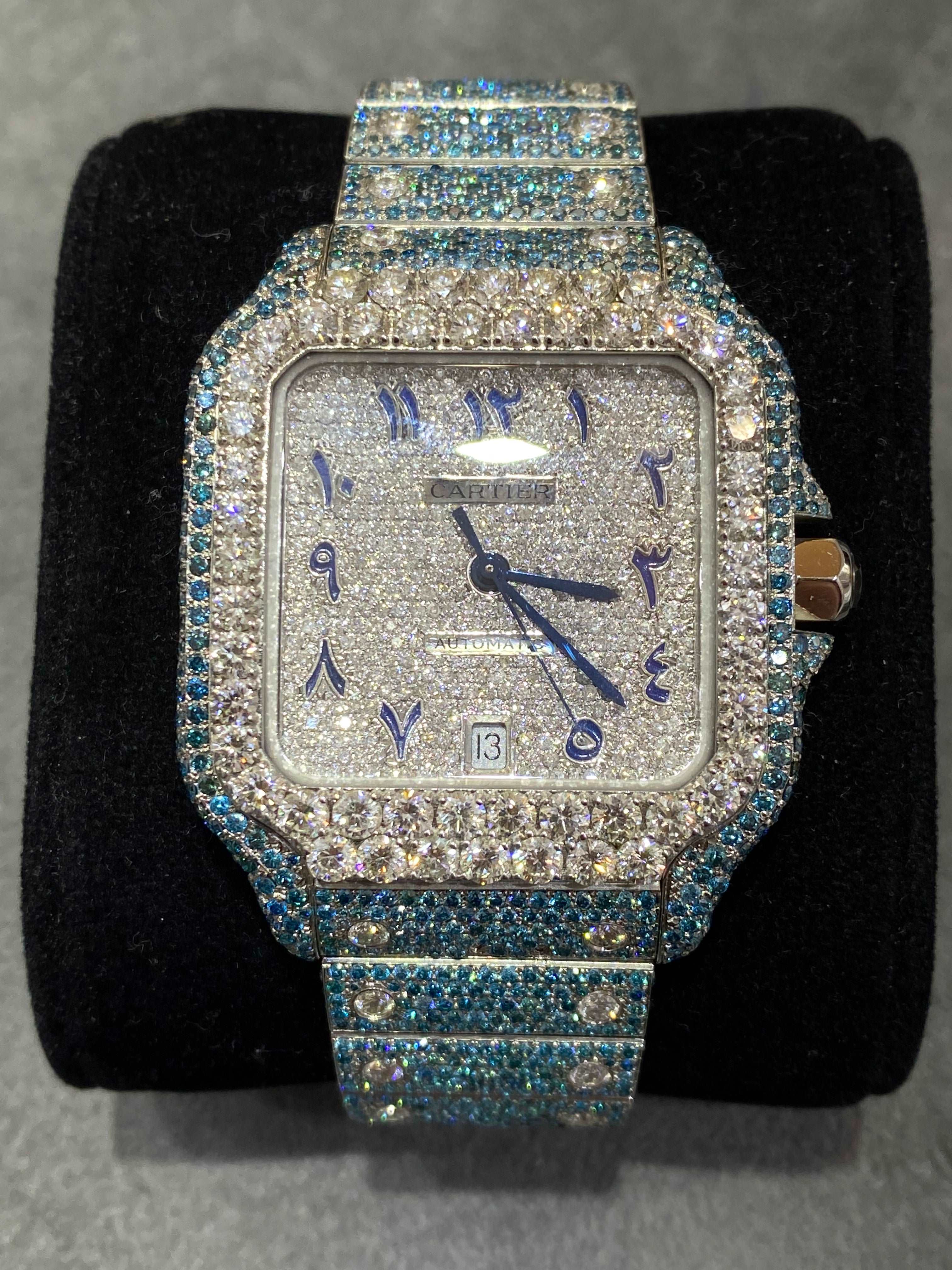 cartier watch bust down 41mm cartier blue “iced bustdown 25cts vs1 natural diamond watch
