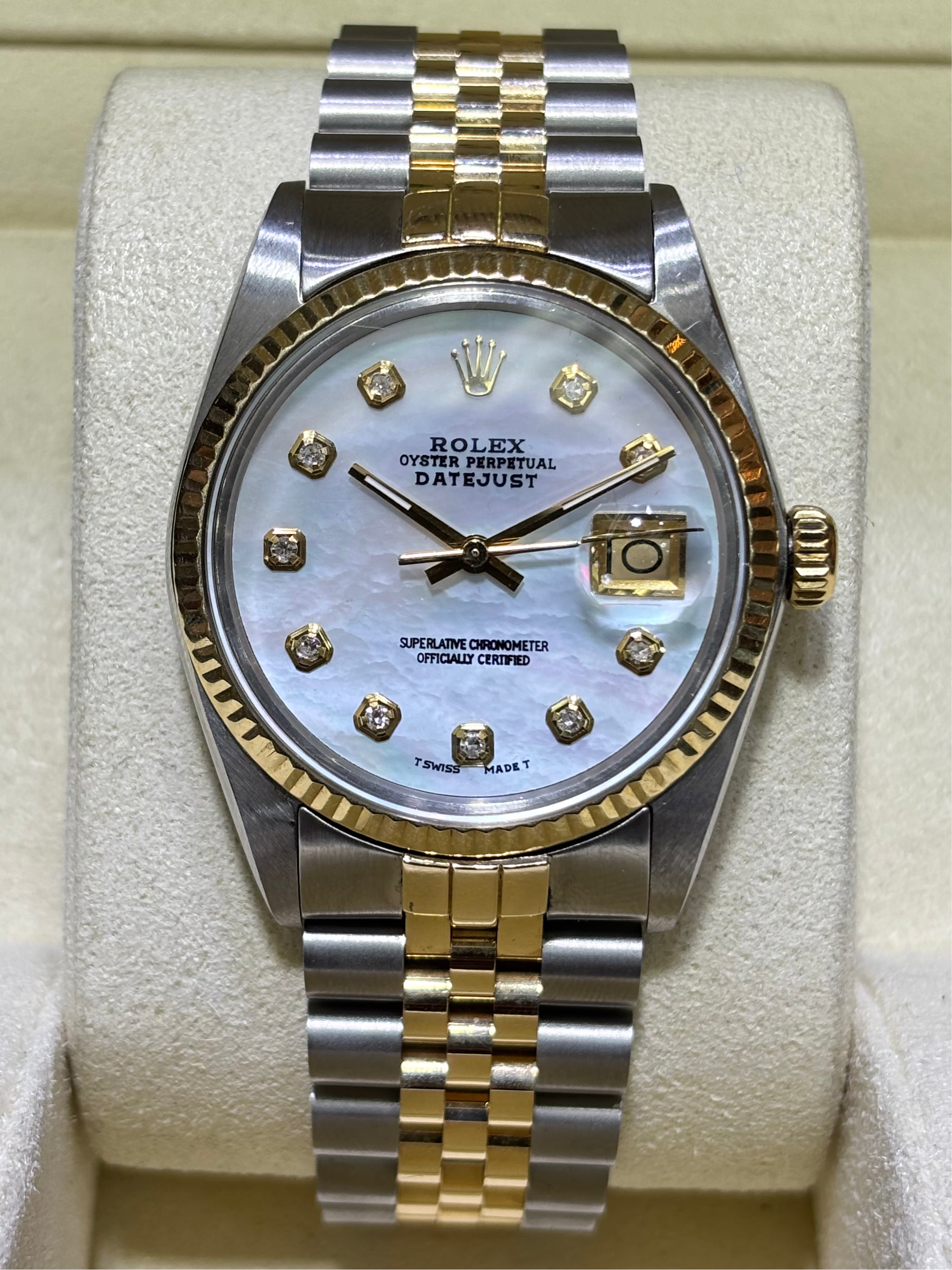 36MM ROLEX DATEJUST(QUICK-SET) | 18KT YLW TWO-TONE | JUBILEE BRACELET | M.O.P DIAMOND DIAL