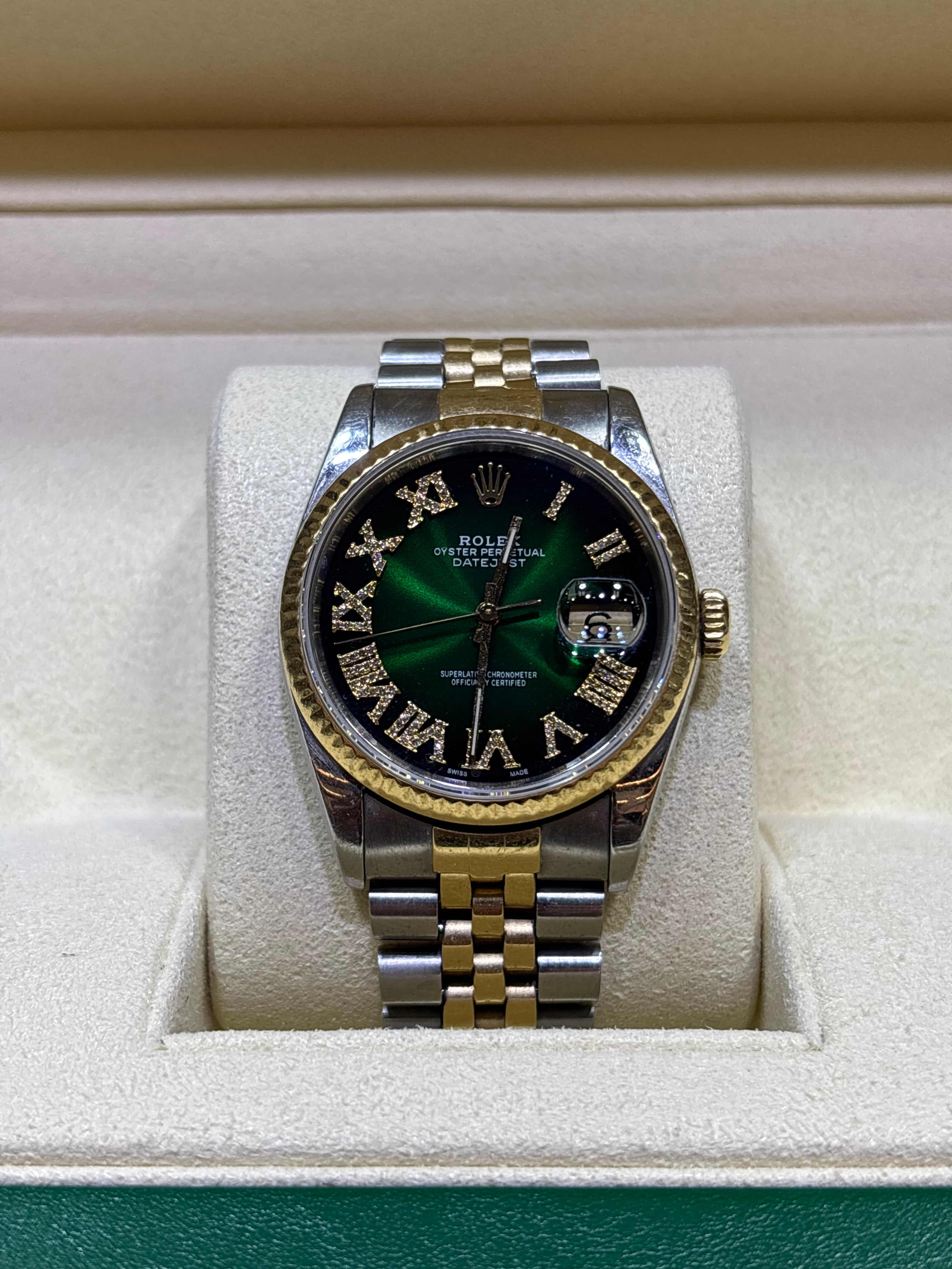 ROLEX DATEJUST 36MM | TWO-TONE JUBILEE BRACELET | ROMAN GREEN DIAMOND DIAL