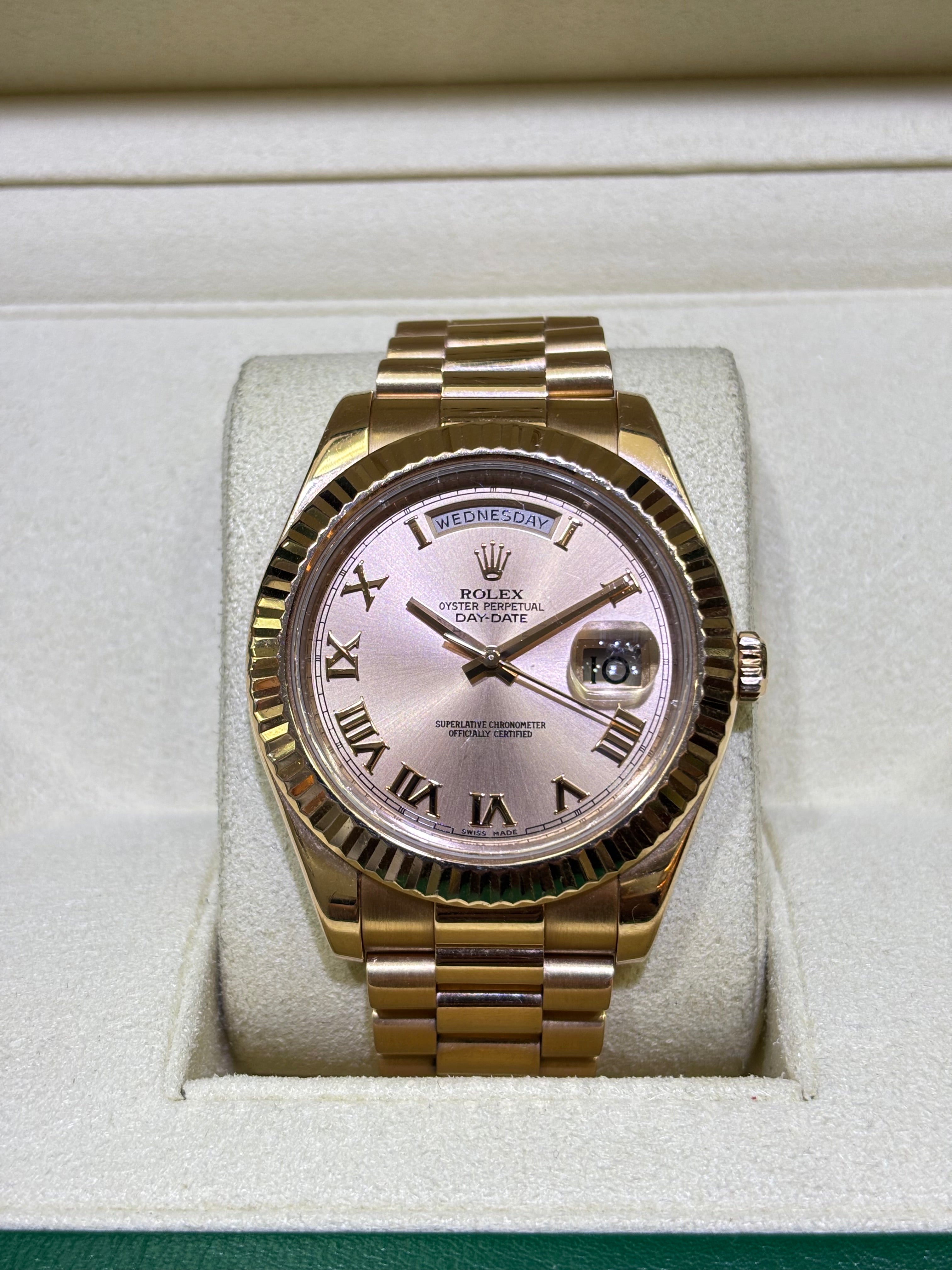 ROLEX DAY-DATE 41MM | 18KT ROSE GOLD | ROMAN ROSE CHAMPAGNE DIAL