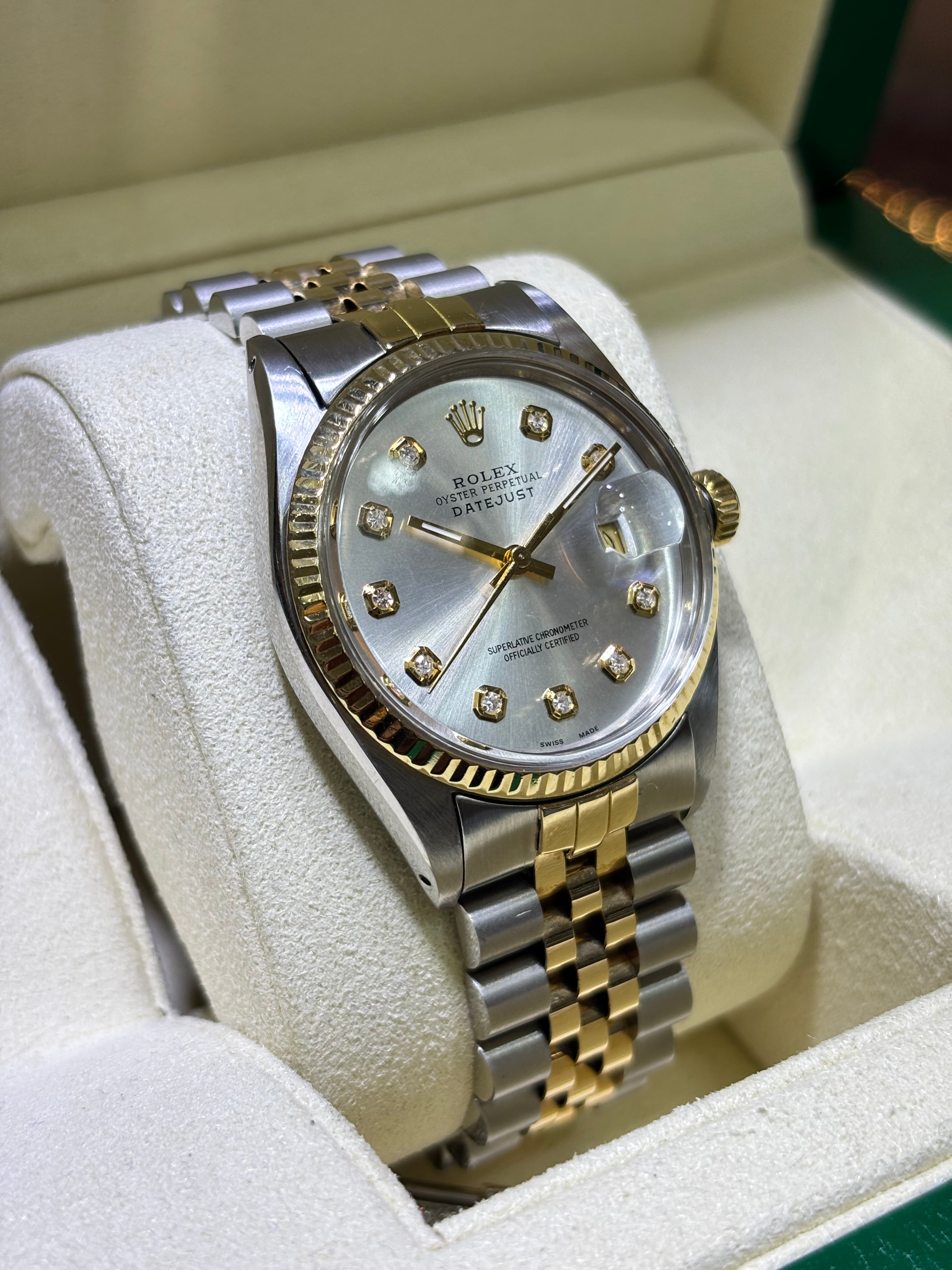 36MM ROLEX DATEJUST(QUICK-SET) | 18KT YLW TWO-TONE | JUBILEE BRACELET | SILVER DIAMOND DIAL