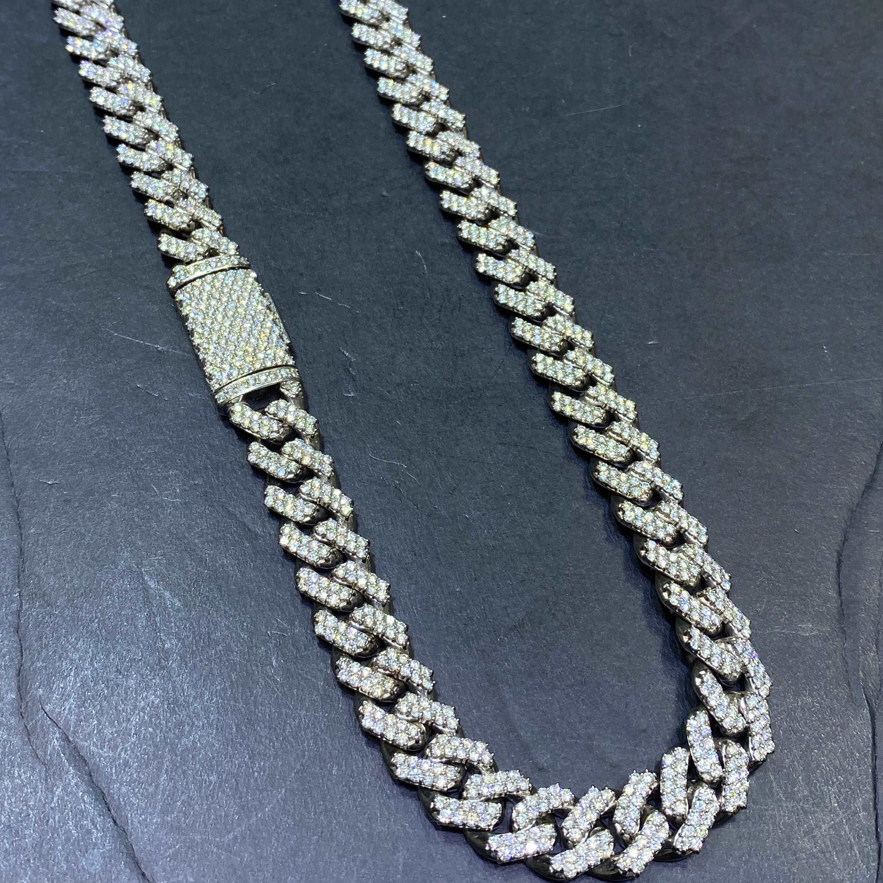 10k "Iced Out Chain" VS1 Miami Cuban Link with 24 cts Natural Diamonds,140 grams, 20 inches, 13.5mm Bust Down Necklace at renee de paris jewelry