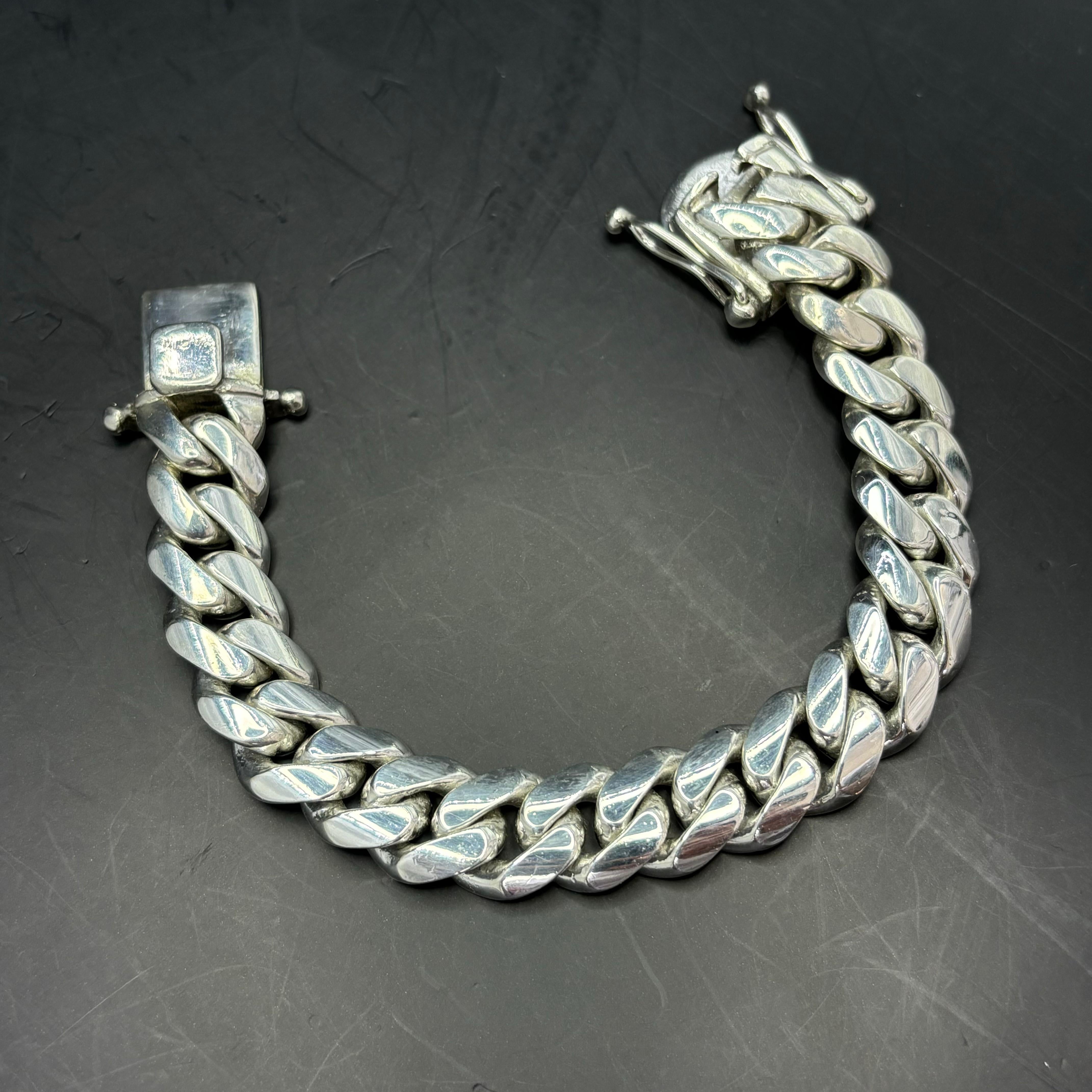 Solid Silver Miami Cuban Link Bracelet 15MM HANDMADE