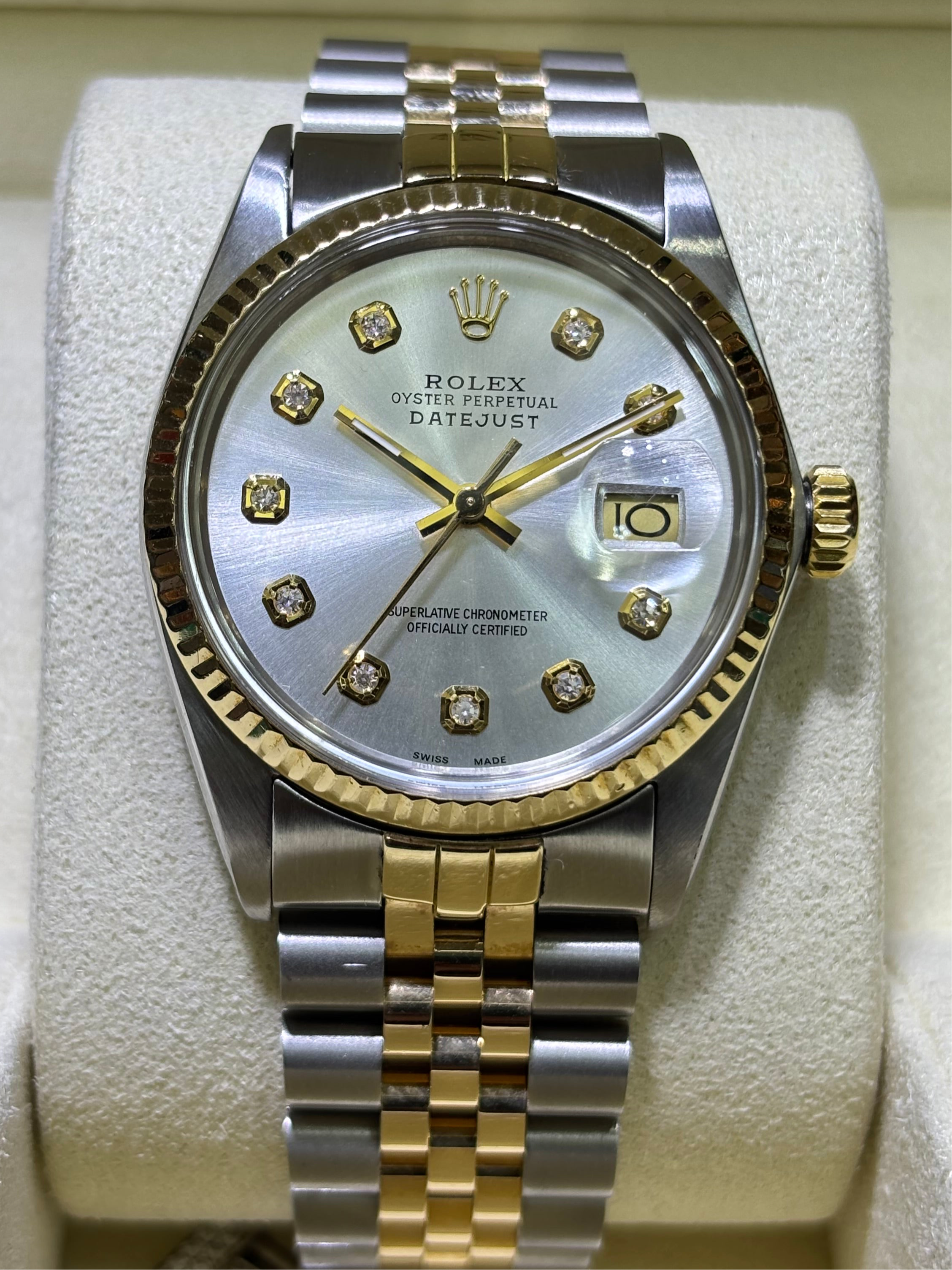 36MM ROLEX DATEJUST(QUICK-SET) | 18KT YLW TWO-TONE | JUBILEE BRACELET | SILVER DIAMOND DIAL