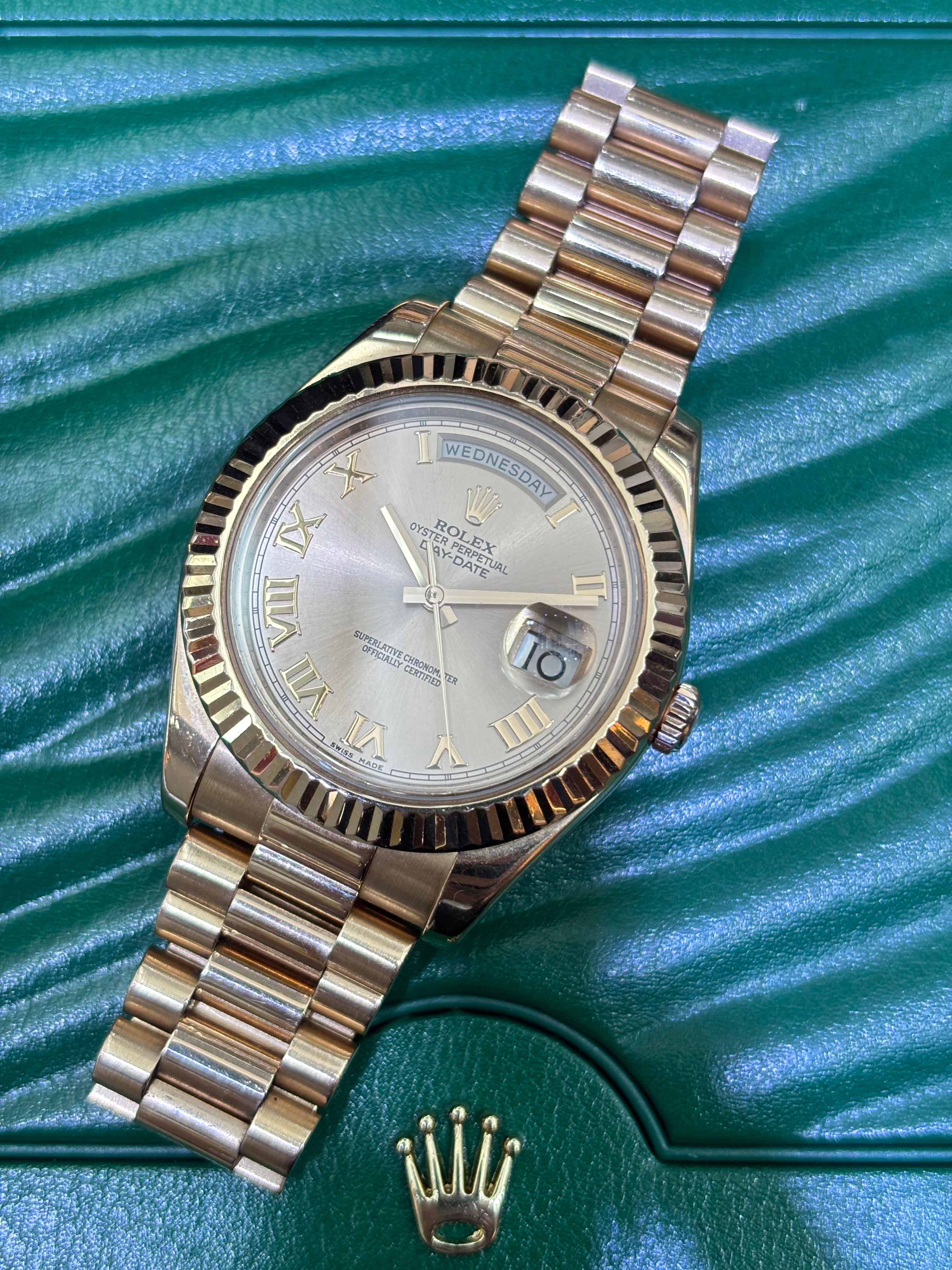 ROLEX DAY-DATE 41MM | 18KT ROSE GOLD | ROMAN ROSE CHAMPAGNE DIAL
