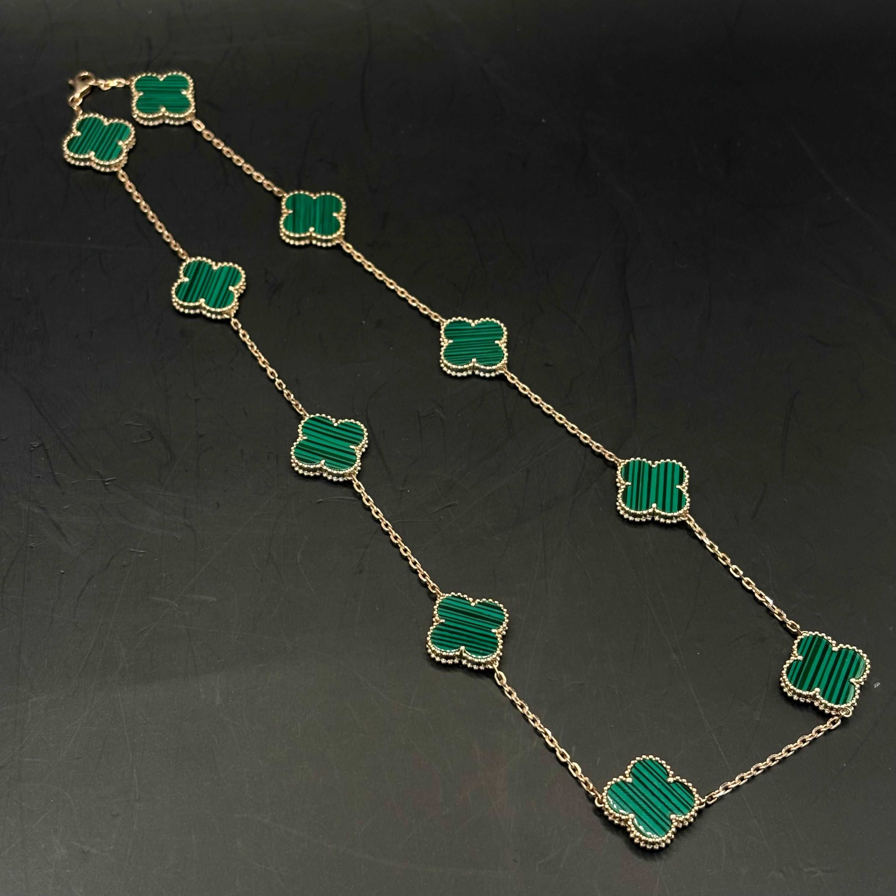 14k Malachite Rose Gold Clover Necklace