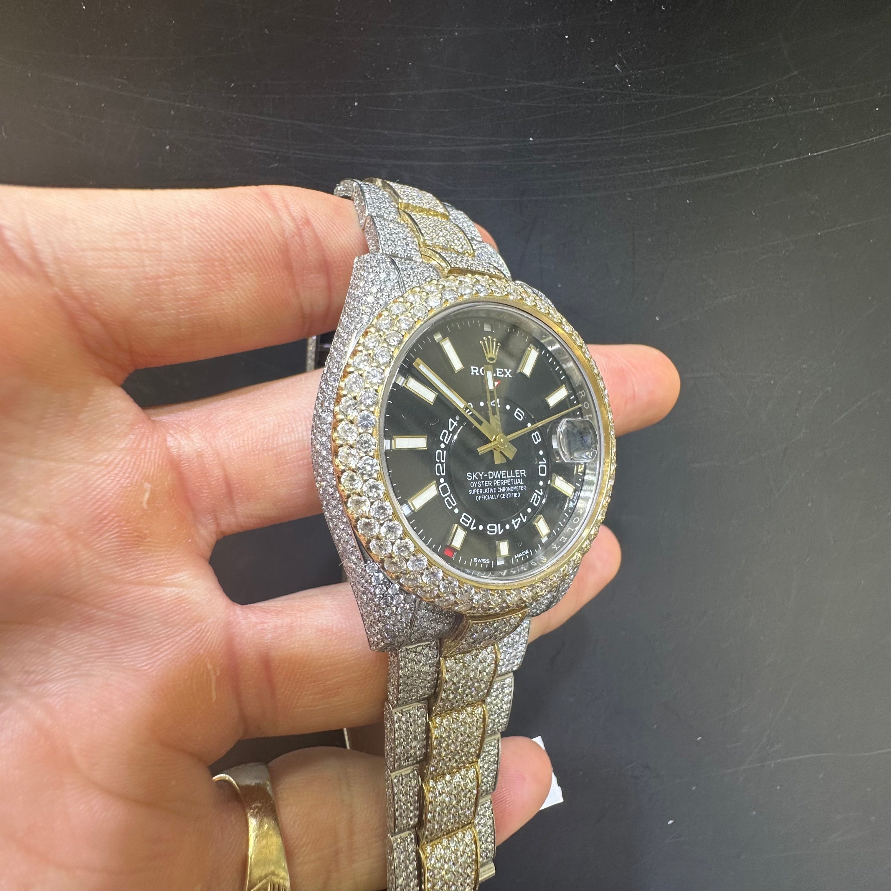 42mm Bust Down Rolex Sky Dweller Two Tone Black Dial