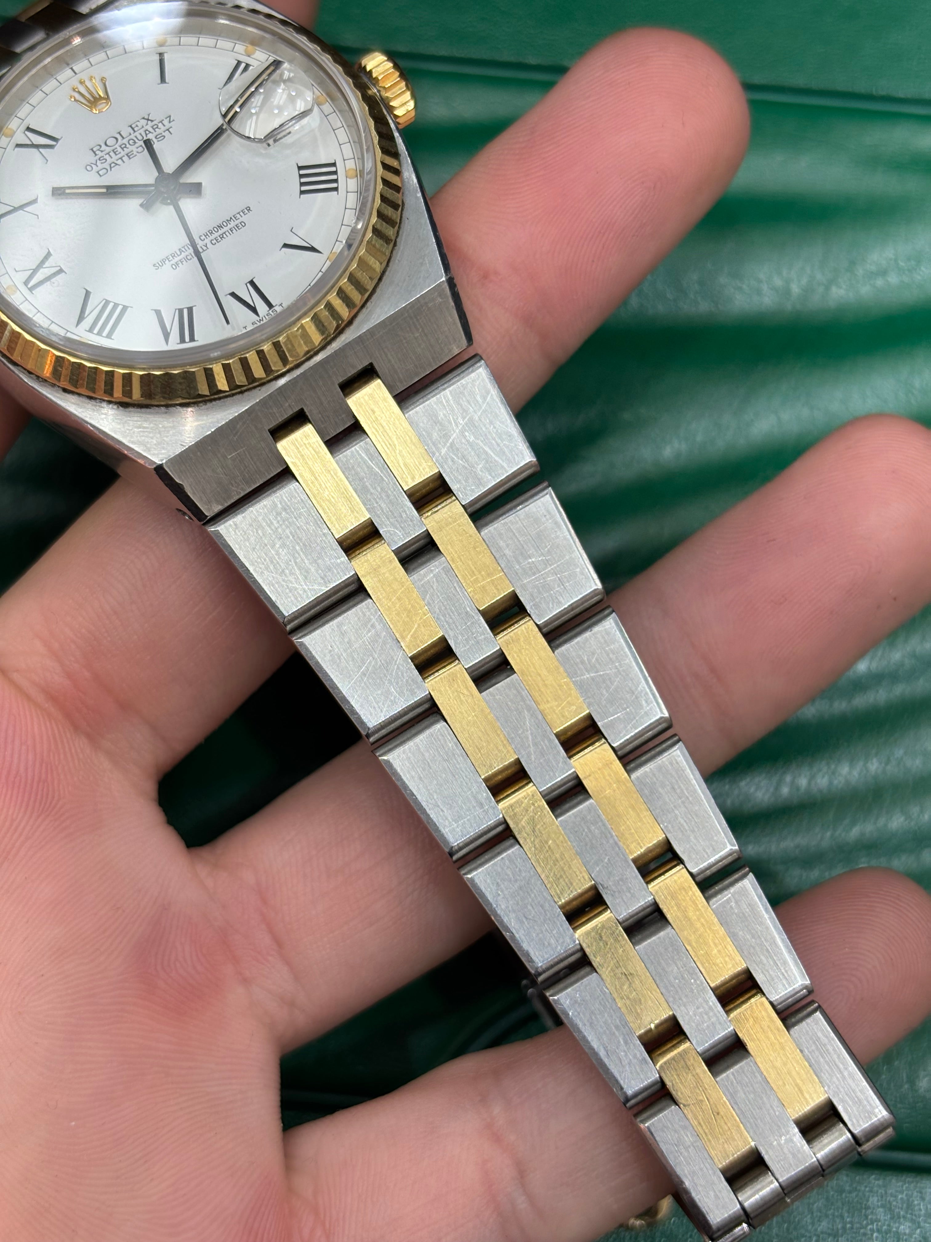 ROLEX OYSTERQUARTZ DATEJUST 36MM | 18KT TWO-TONE | JUBILEE BRACELET | WHITE ROMAN DIAL