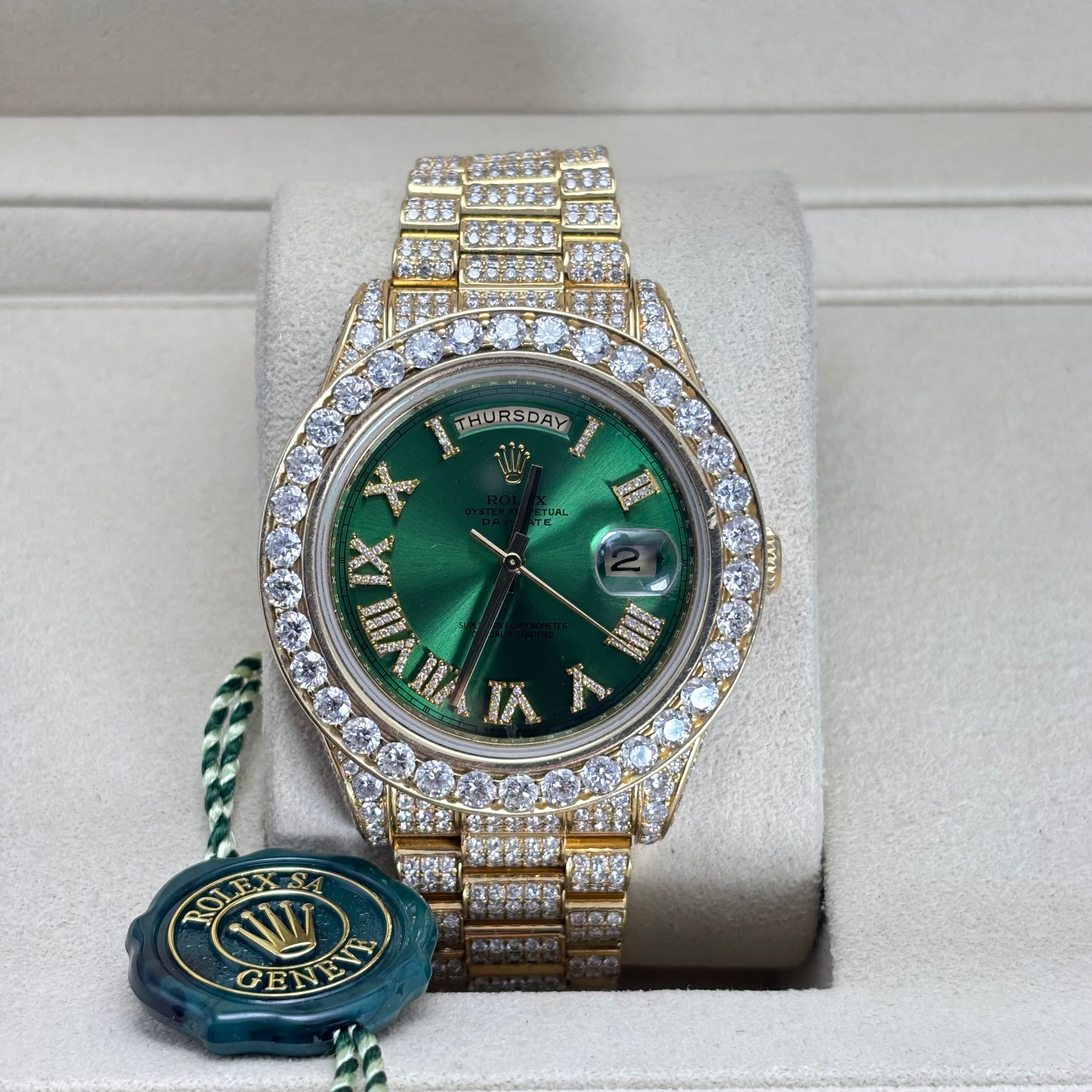 PRE-OWNED 41MM ROLEX DAY-DATE NATURAL DIAMOND BUSTDOWN.