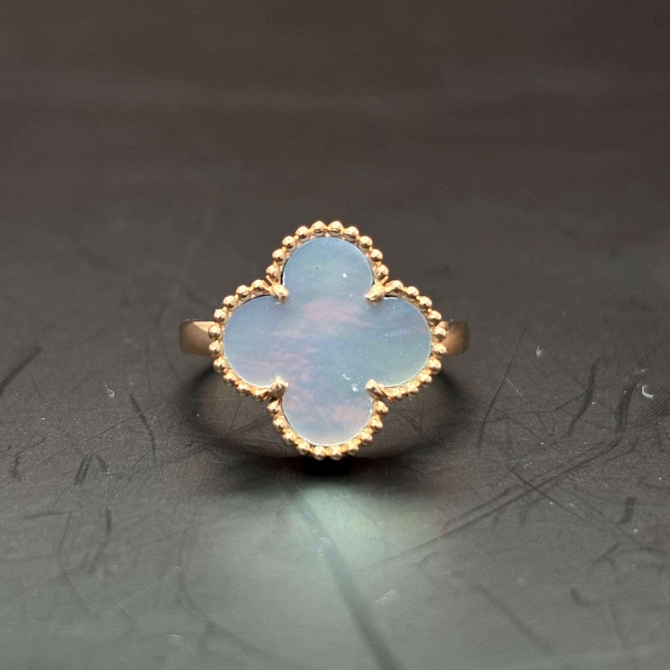 14k Rose Gold Mother of Pearl Clover Ring