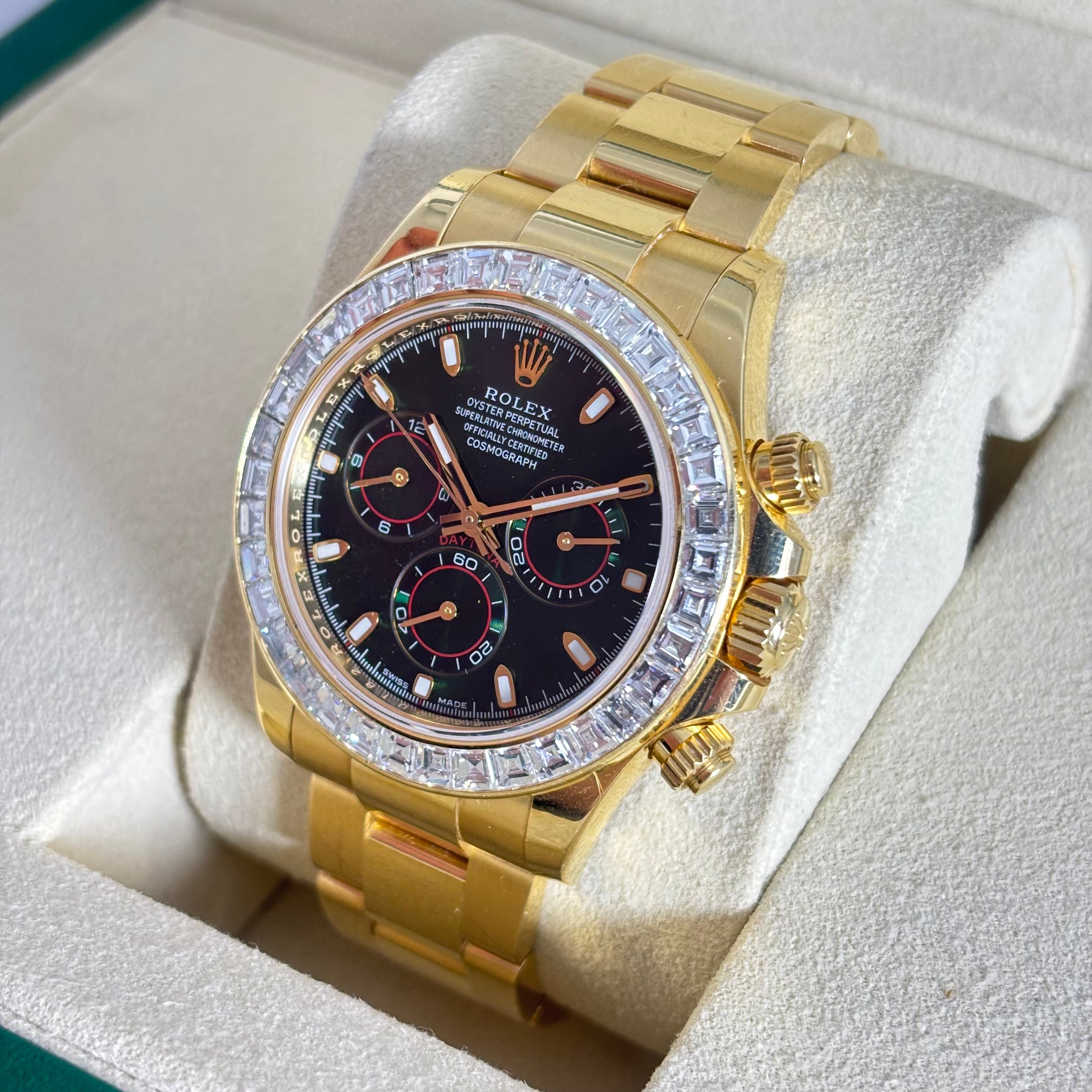 Pre-Owned Rolex Daytona 40MM Yellow Gold Baguette Bezel Ref.126508