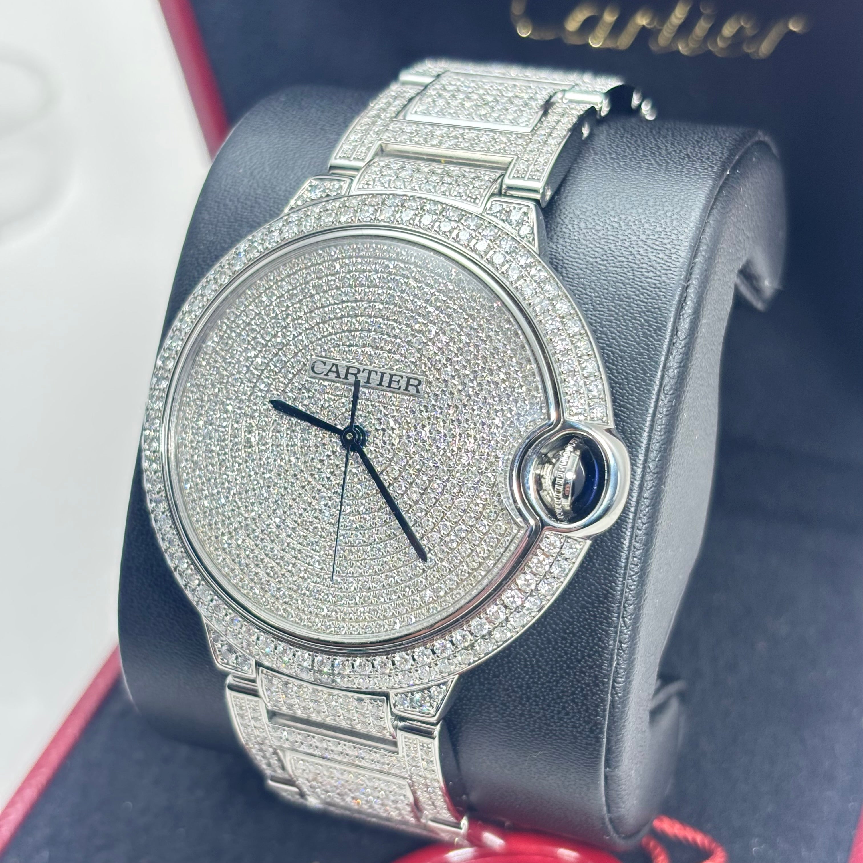 Pre-Owned 40MM CARTIER BALLON BLEU STEEL NATURAL DIAMOND BUSTDOWN