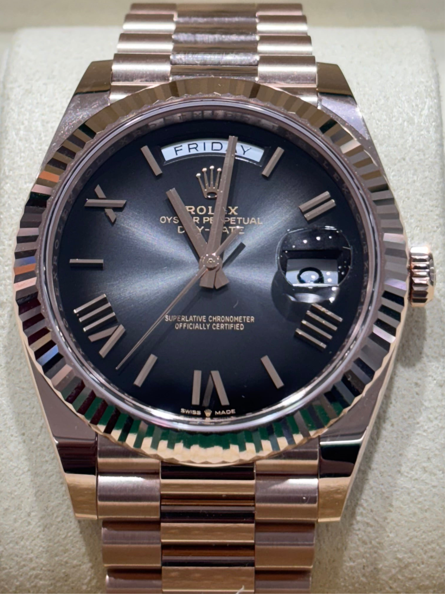 ROLEX DAY-DATE “OMBRE” 40MM | 18KT ROSE GOLD | SLATE ROMAN DIAL