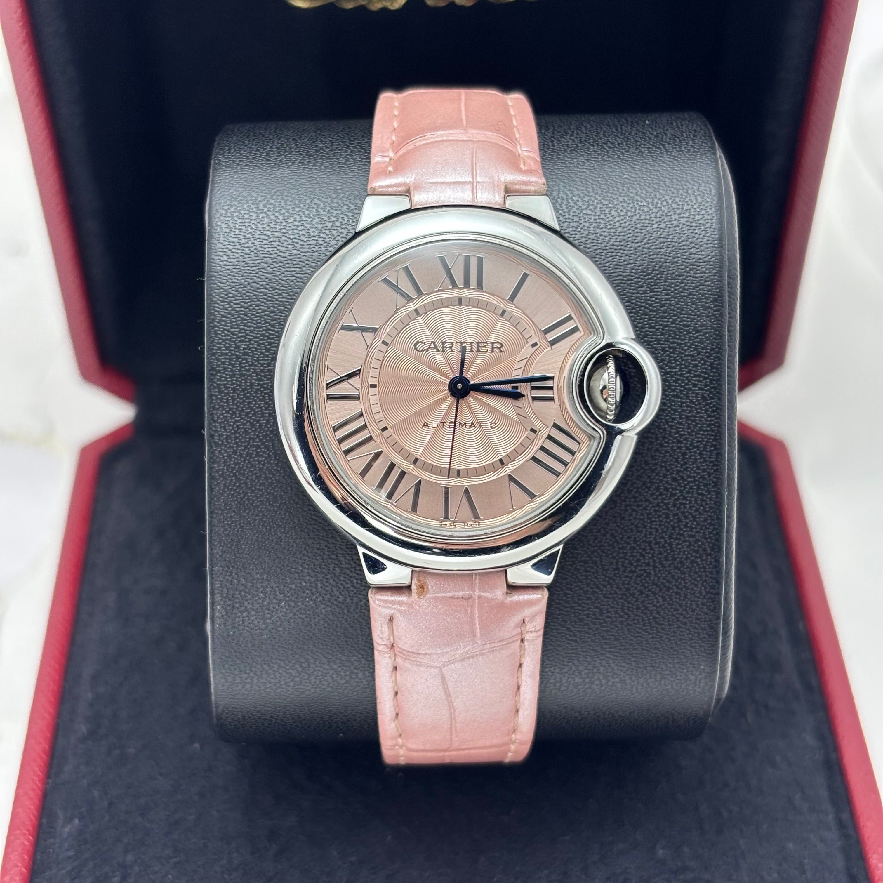 36MM CARTIER BALLON BLEU WITH PINK LEATHER BRACELET