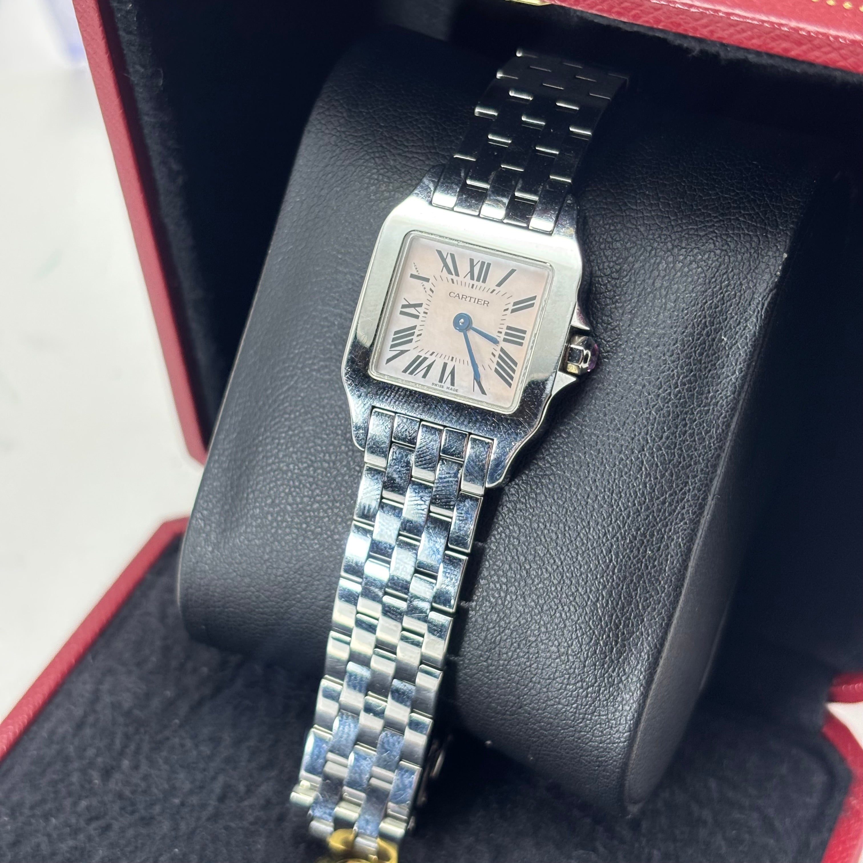 26MM Cartier Santos Demoiselle ladies watch STAINLESS STEEL PINK SALMO