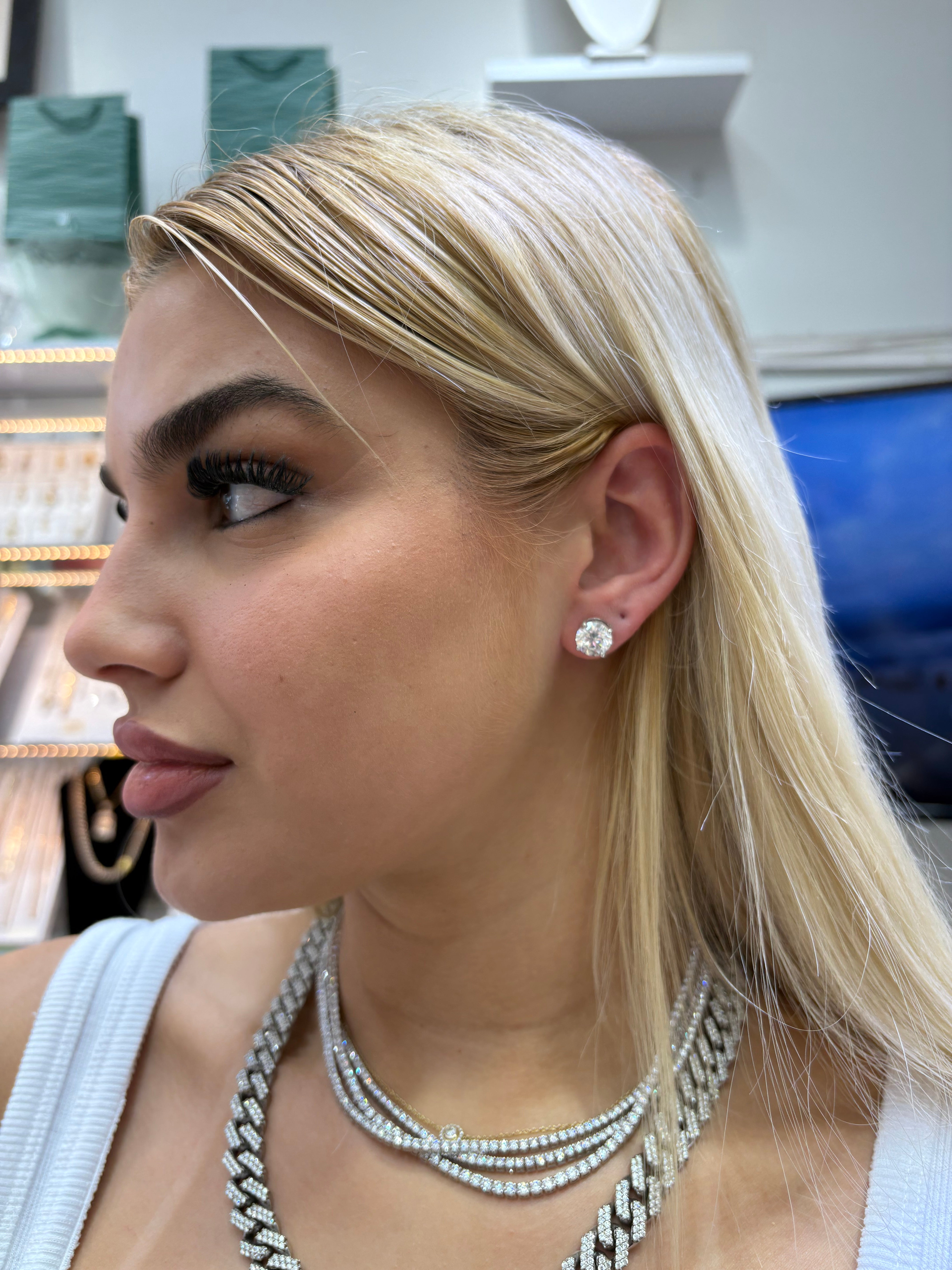 8.00CTW / 4.00CT 14K ROUND IGI CERTIFIED LAB DIAMOND EARRINGS VS1+