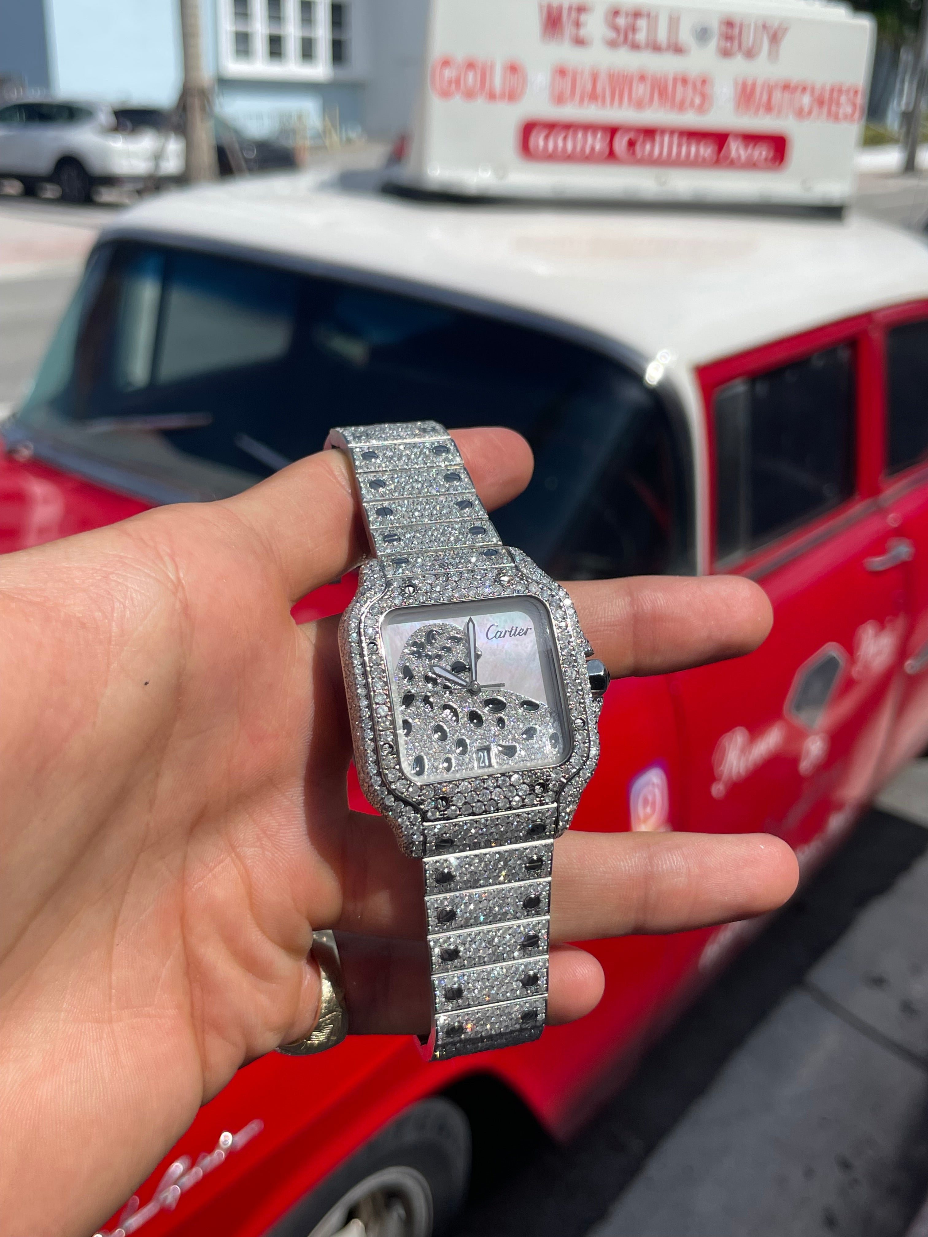 41MM CARTIER SANTOS ICED OUT | PANTHÈRE DIAMOND DIAL