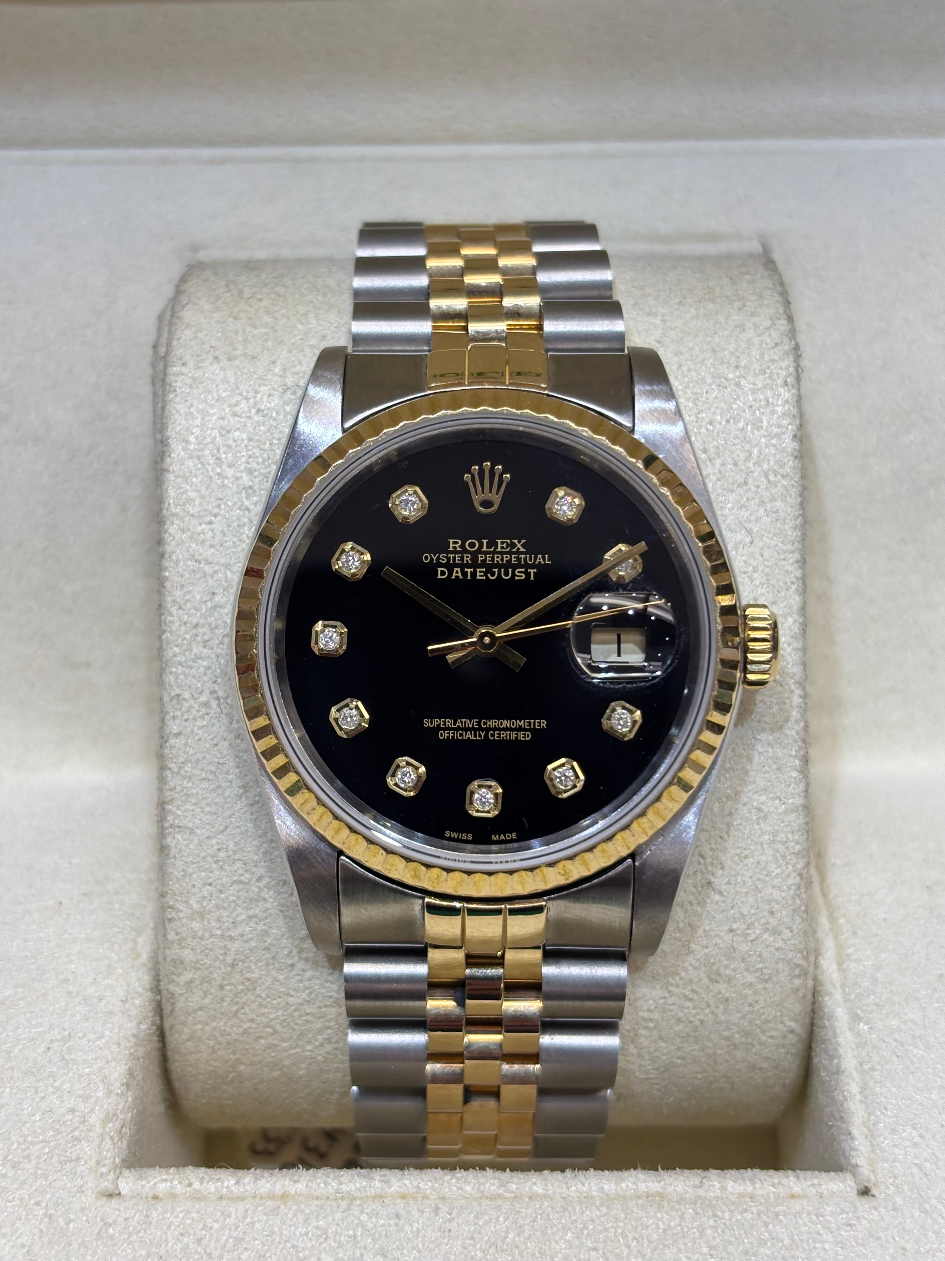 ROLEX DATEJUST 36MM | 18KT YELLOW GOLD TWO-TONE | JUBILEE BRACELET | BLACK DIAMOND DIAL