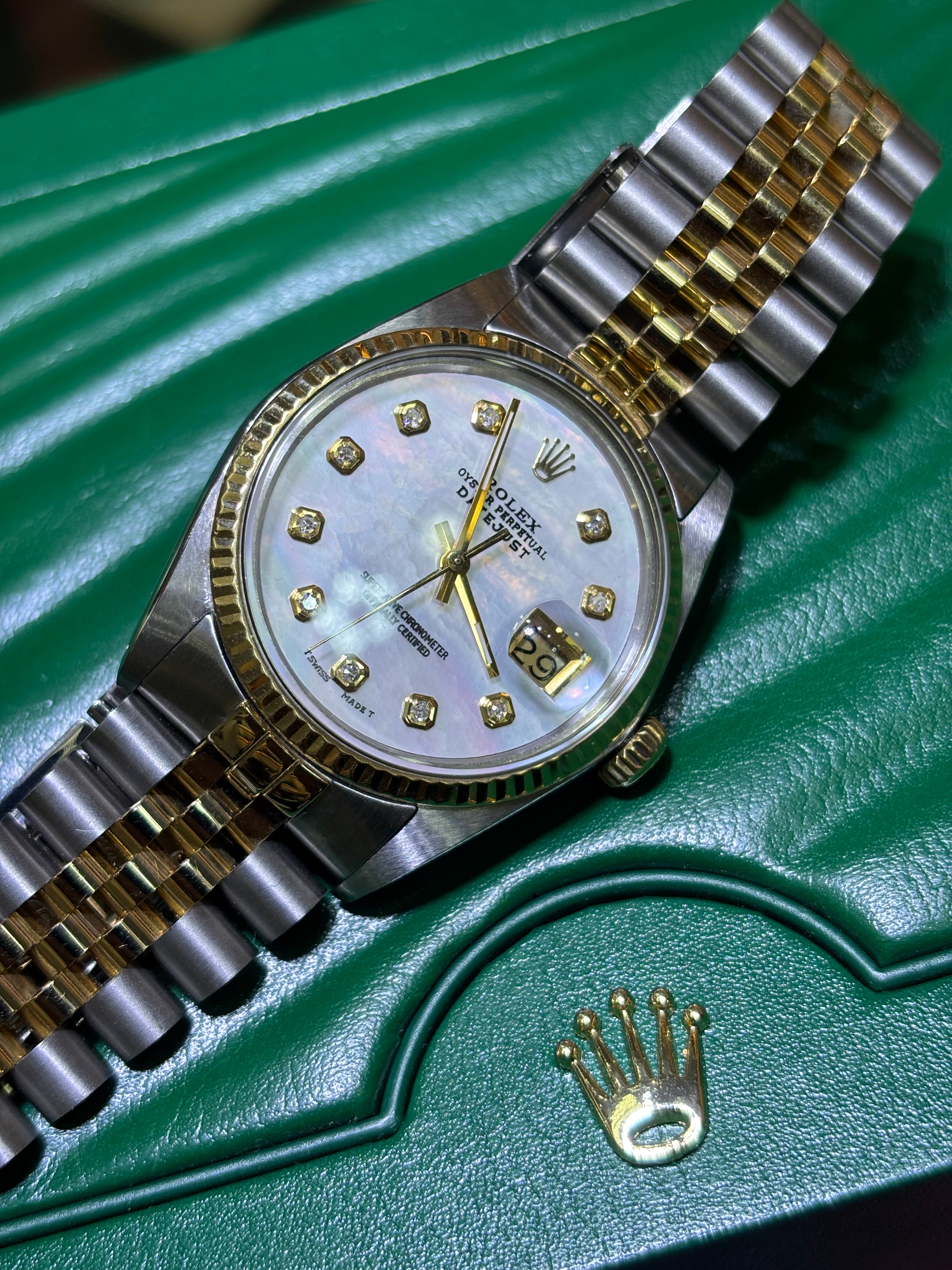 36MM ROLEX DATEJUST(QUICK-SET) | 18KT YLW TWO-TONE | JUBILEE BRACELET | M.O.P DIAMOND DIAL