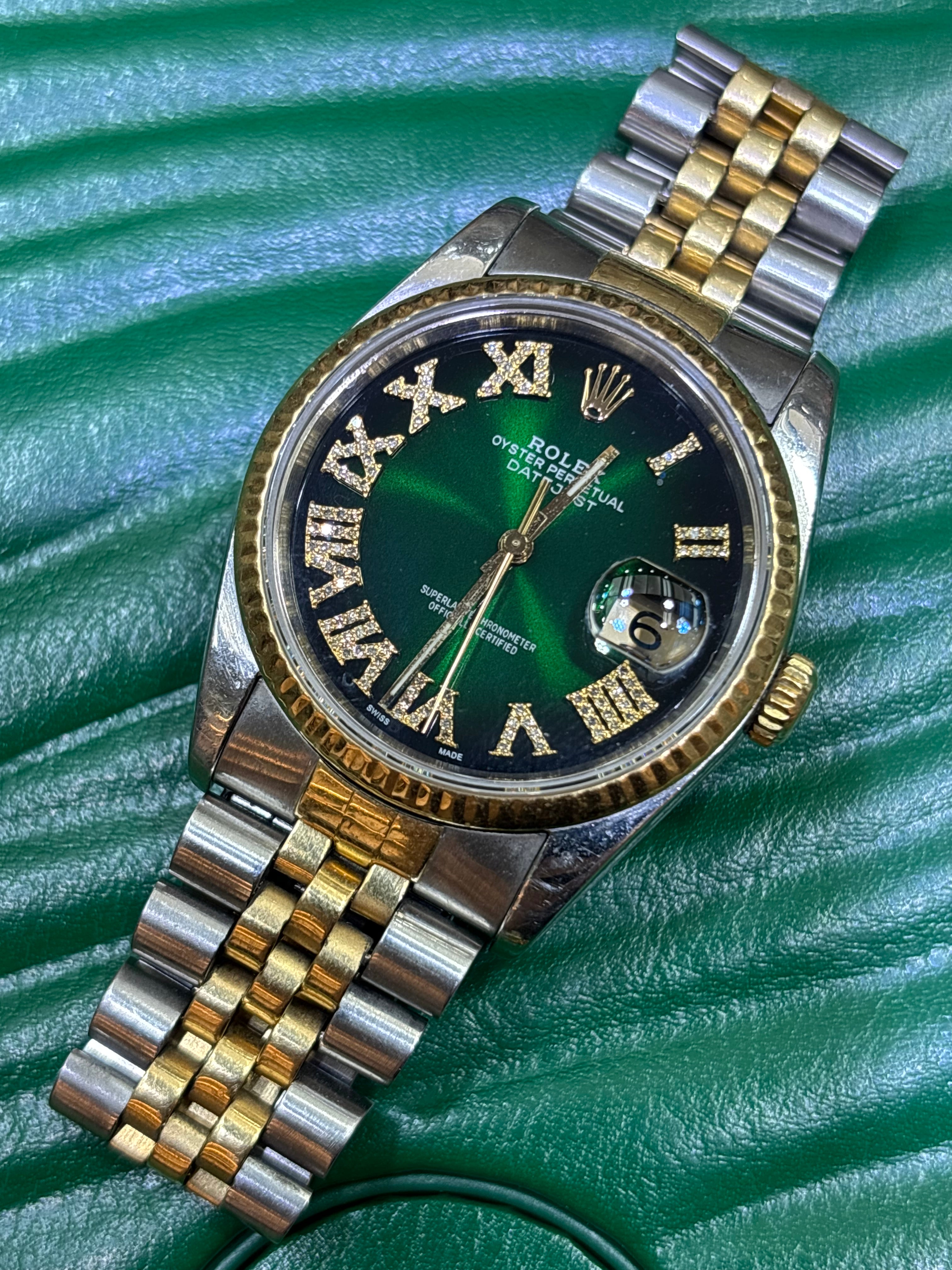 ROLEX DATEJUST 36MM | TWO-TONE JUBILEE BRACELET | ROMAN GREEN DIAMOND DIAL