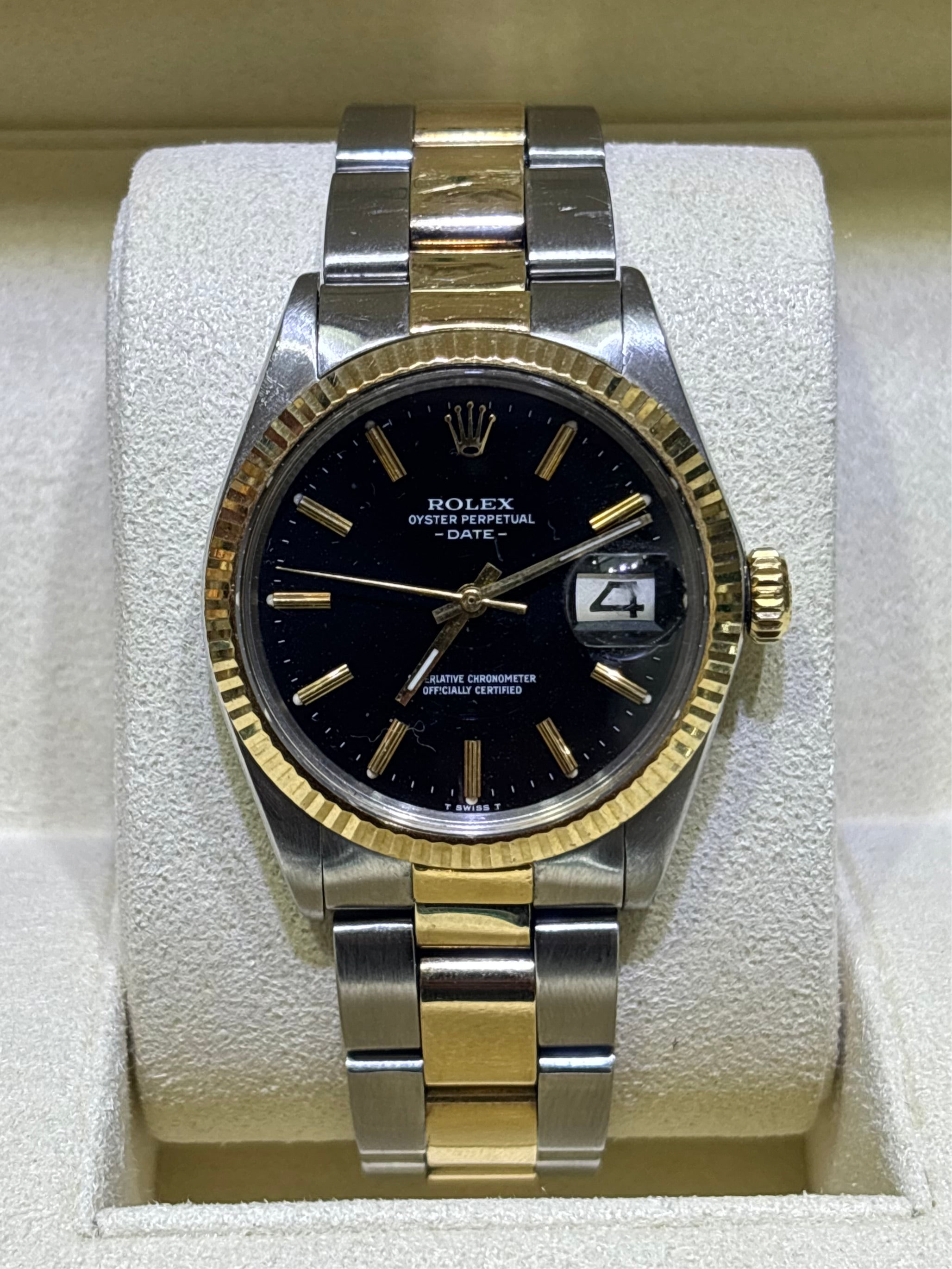 ROLEX DATE 34MM | 14KT TWO-TONE | OYSTER BRACELET | BLACK DIAL