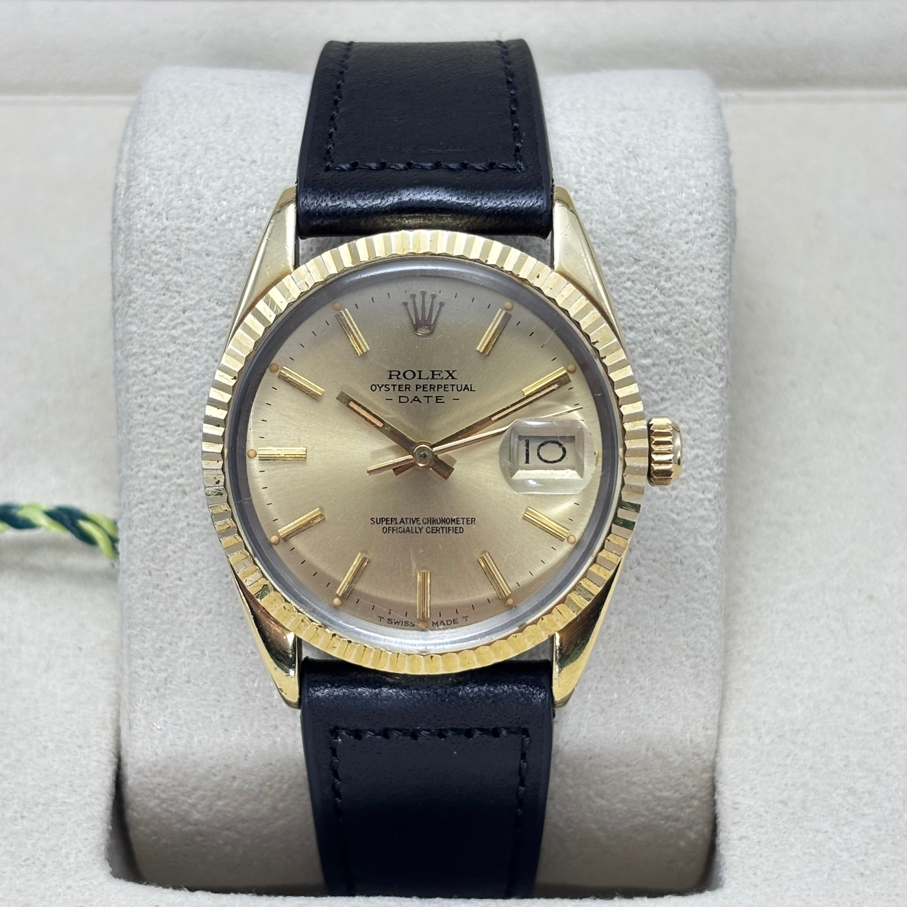34MM ROLEX DATE LEATHER BAND 18KT GOLD PLATED