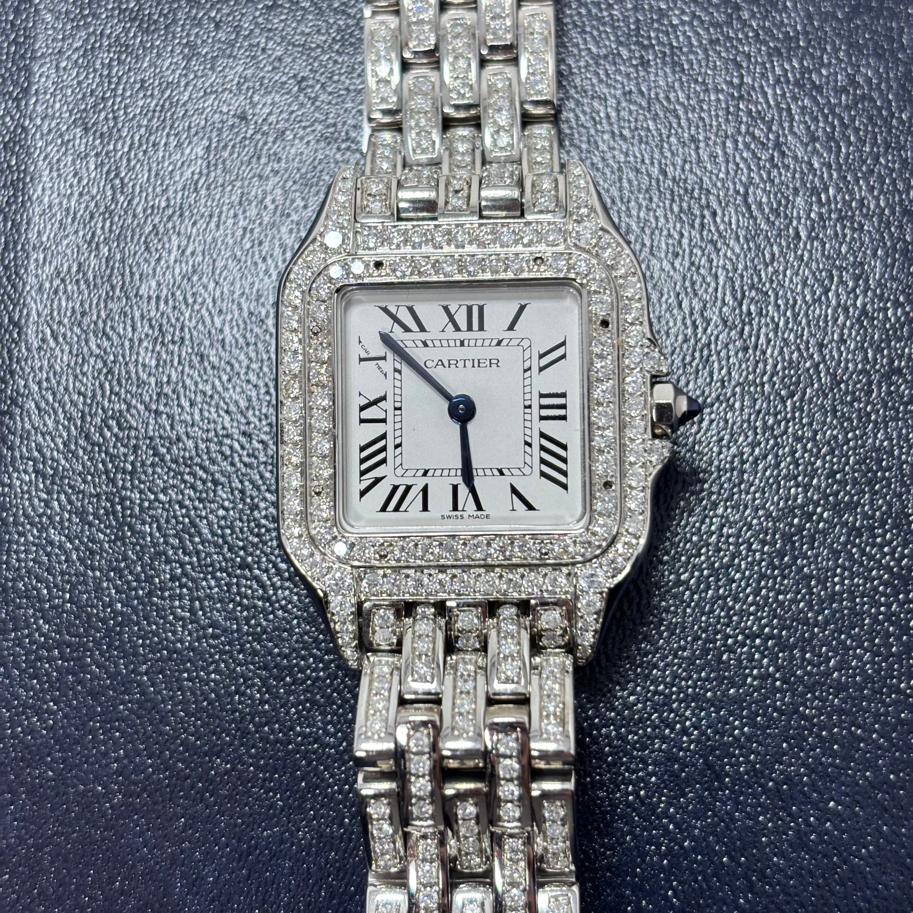 31MM CARTIER PANTHERE ICED OUT VVS-1 NATURAL DIAMOND BUSTDOWN LADIES WATCH