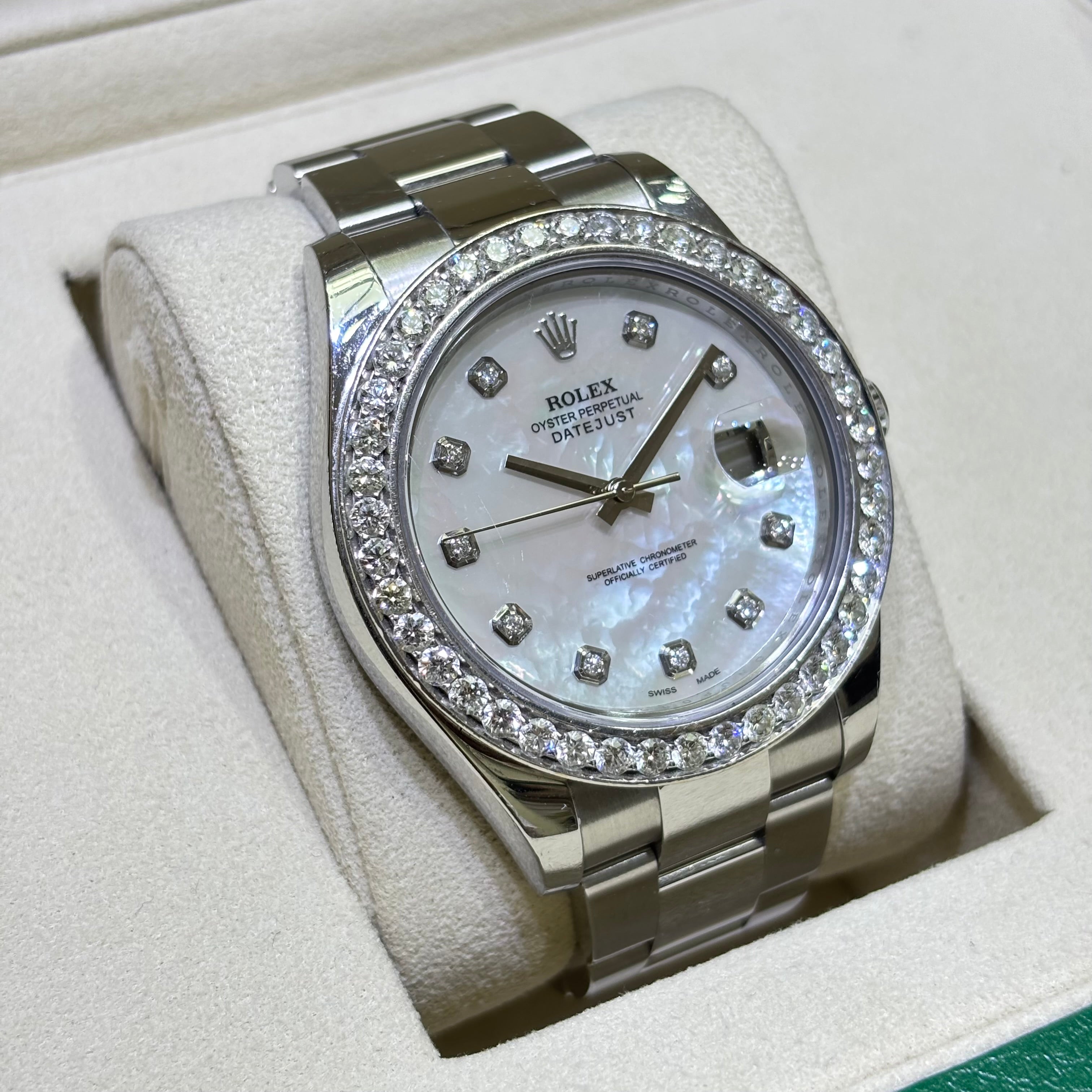 41MM ROLEX DATEJUST # 116300 NATURAL DIAMOND BEZEL / MOP DIAL / STEEL 2016