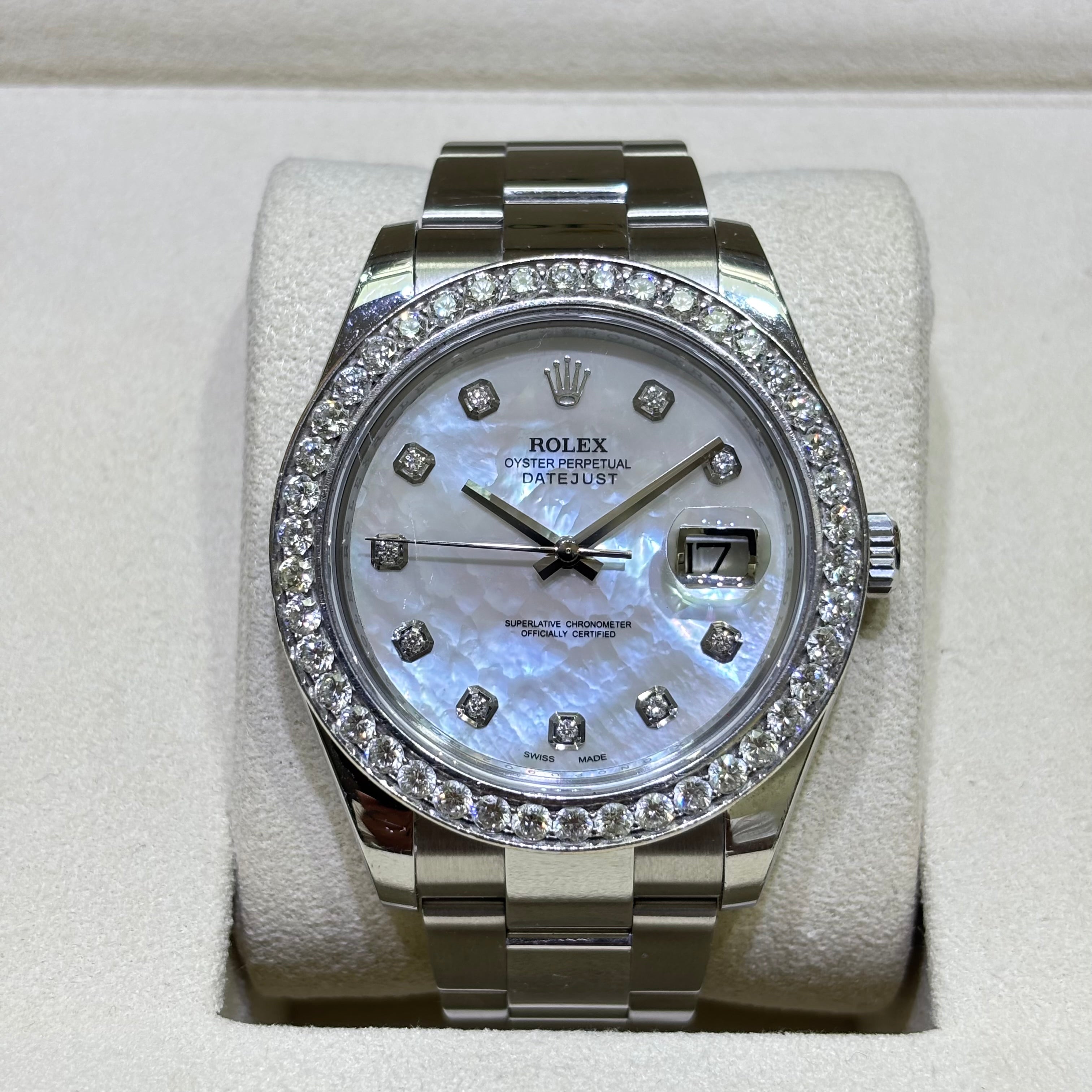 41MM ROLEX DATEJUST NATURAL DIAMOND BEZEL / MOP DIAL / STEEL
