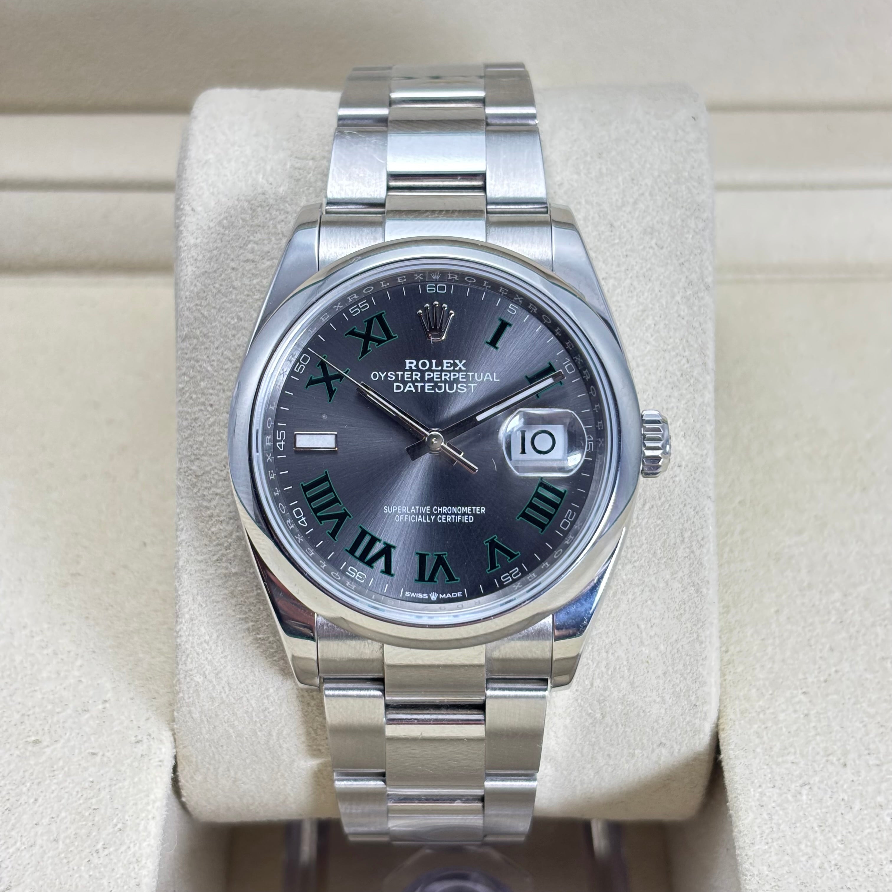 Pre-Owned 36MM Rolex Datejust “Wimbledon” Dial Ref. 126200 (Box&Card)