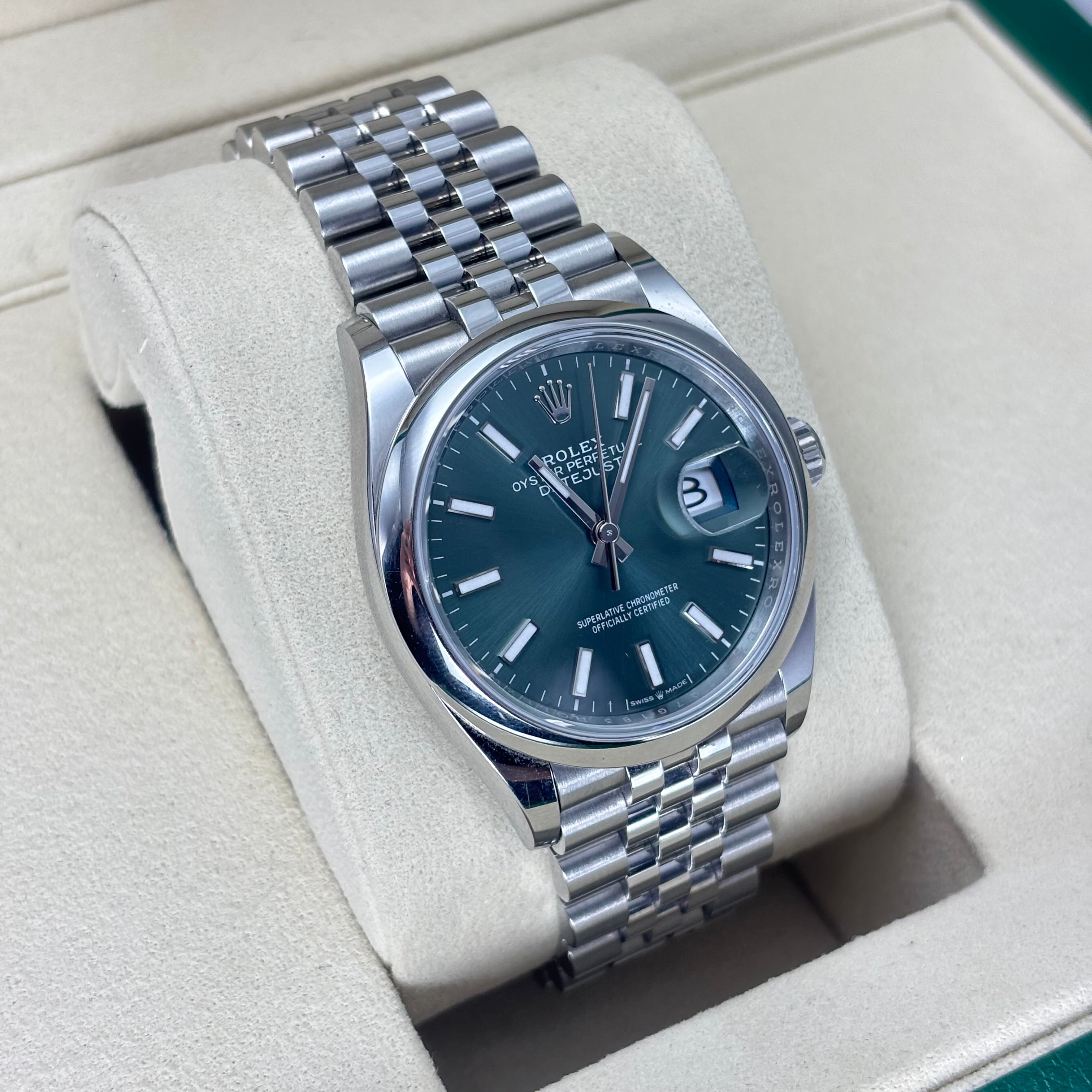New 36MM DATEJUST 126200 GREEN DIAL STEEL JUBILEE(2025)