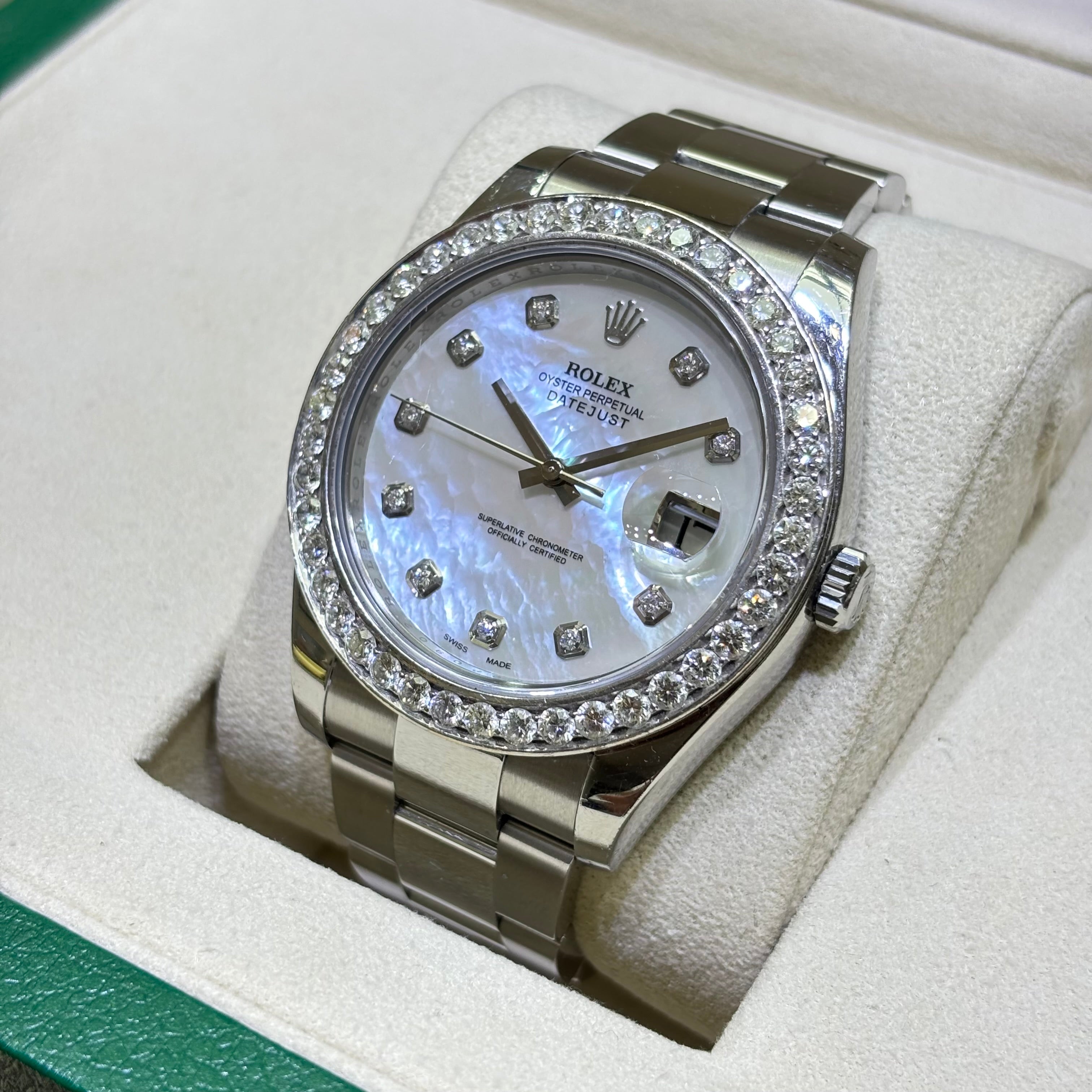41MM ROLEX DATEJUST # 116300 NATURAL DIAMOND BEZEL / MOP DIAL / STEEL 2016