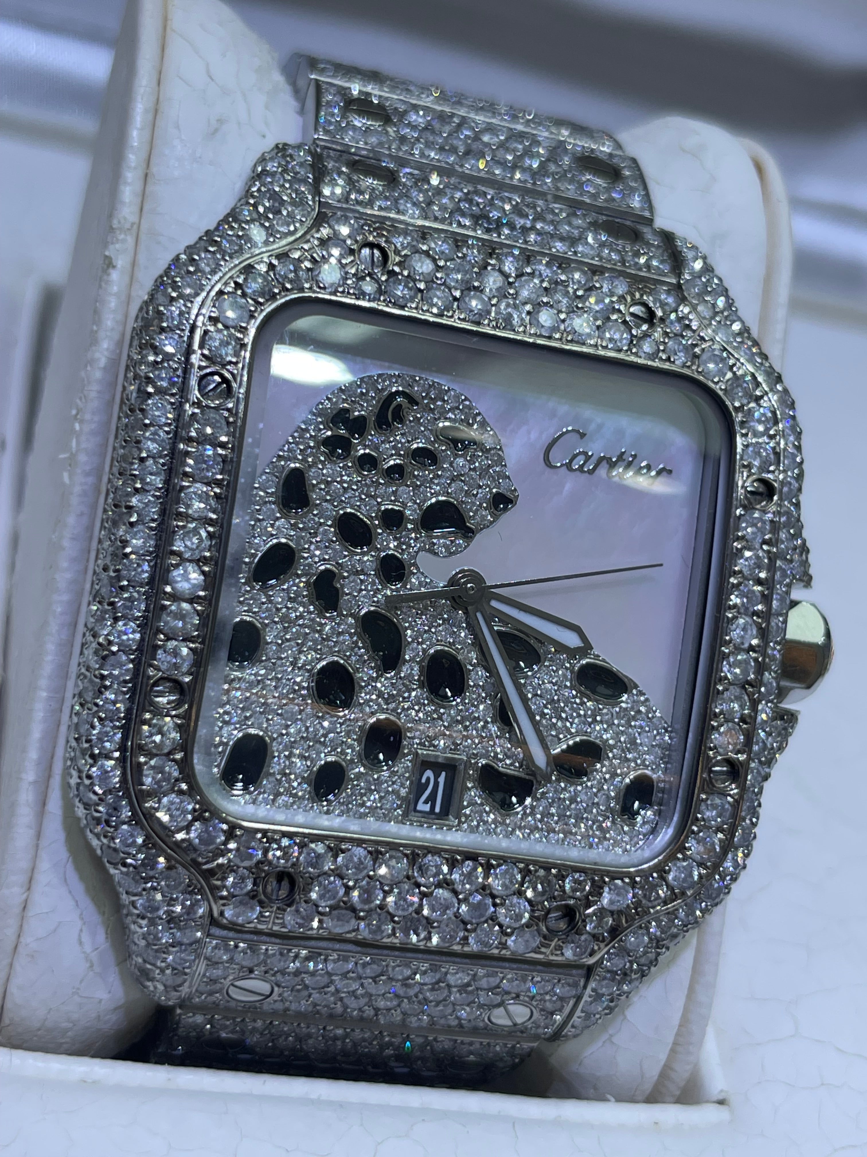 41MM CARTIER SANTOS ICED OUT | PANTHÈRE DIAMOND DIAL