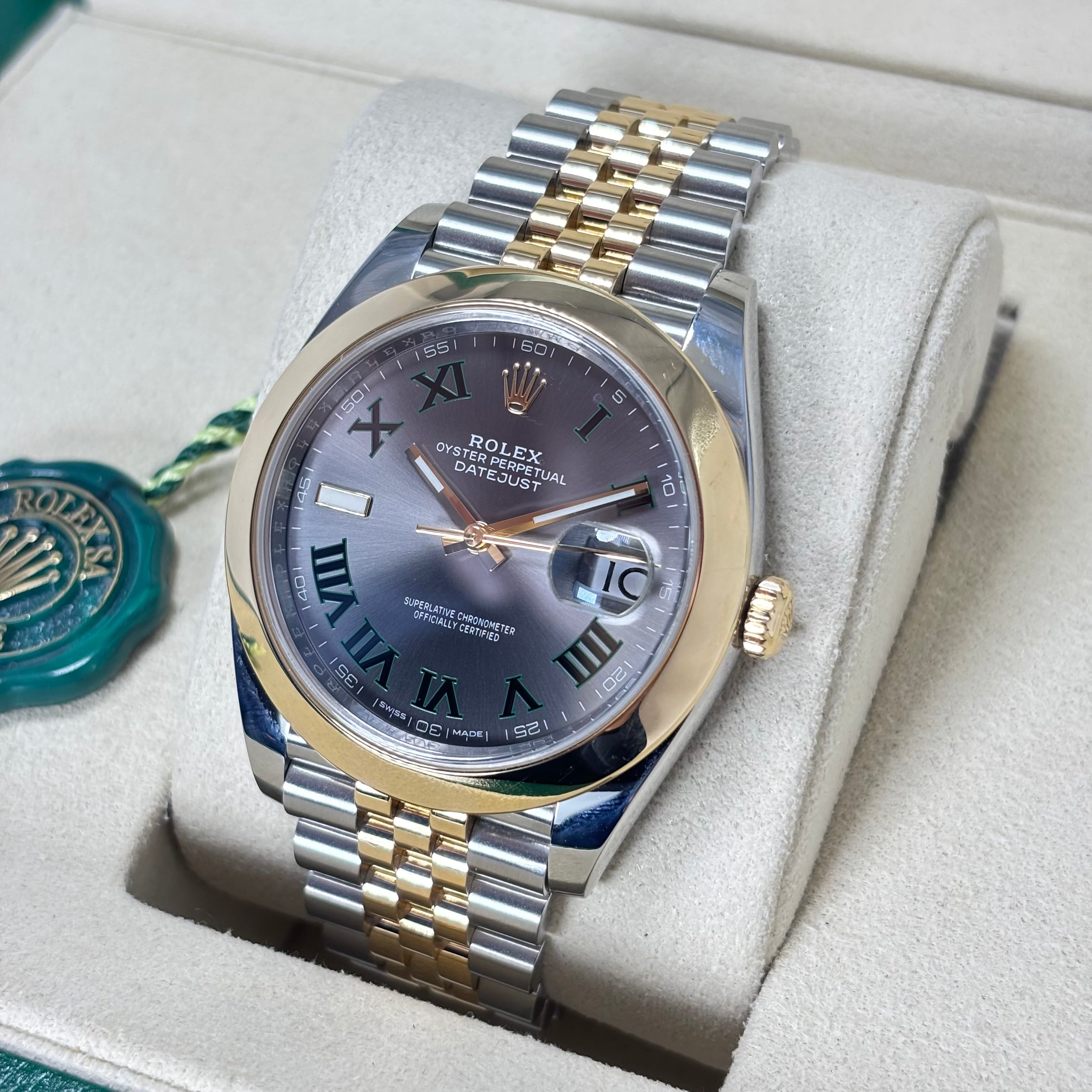 41MM ROLEX DATEJUST 18KT TWO-TONE WIMBLEDON (OYSTER) REF.116300 (SMOOTH BEZEL)