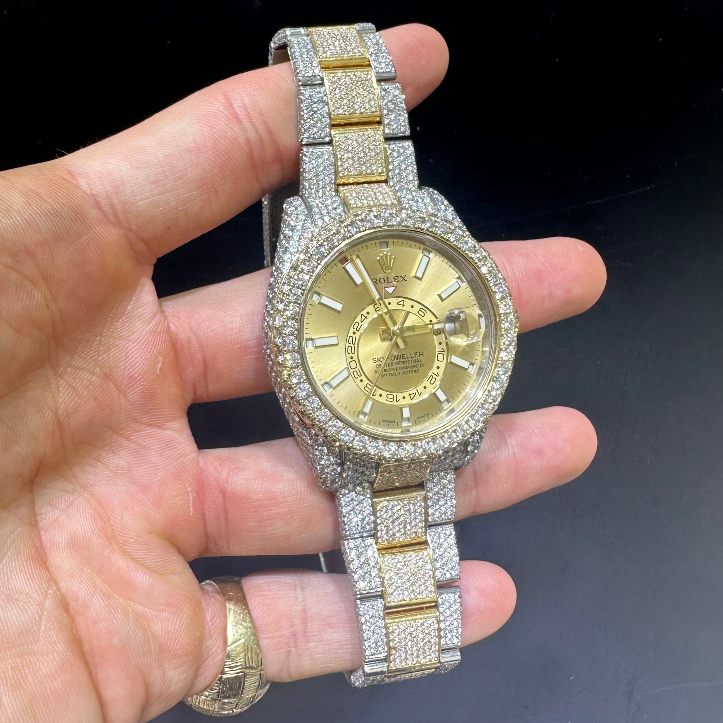 42mm Rolex Sky Dweller Champagne Dial Iced Out | Two Tone