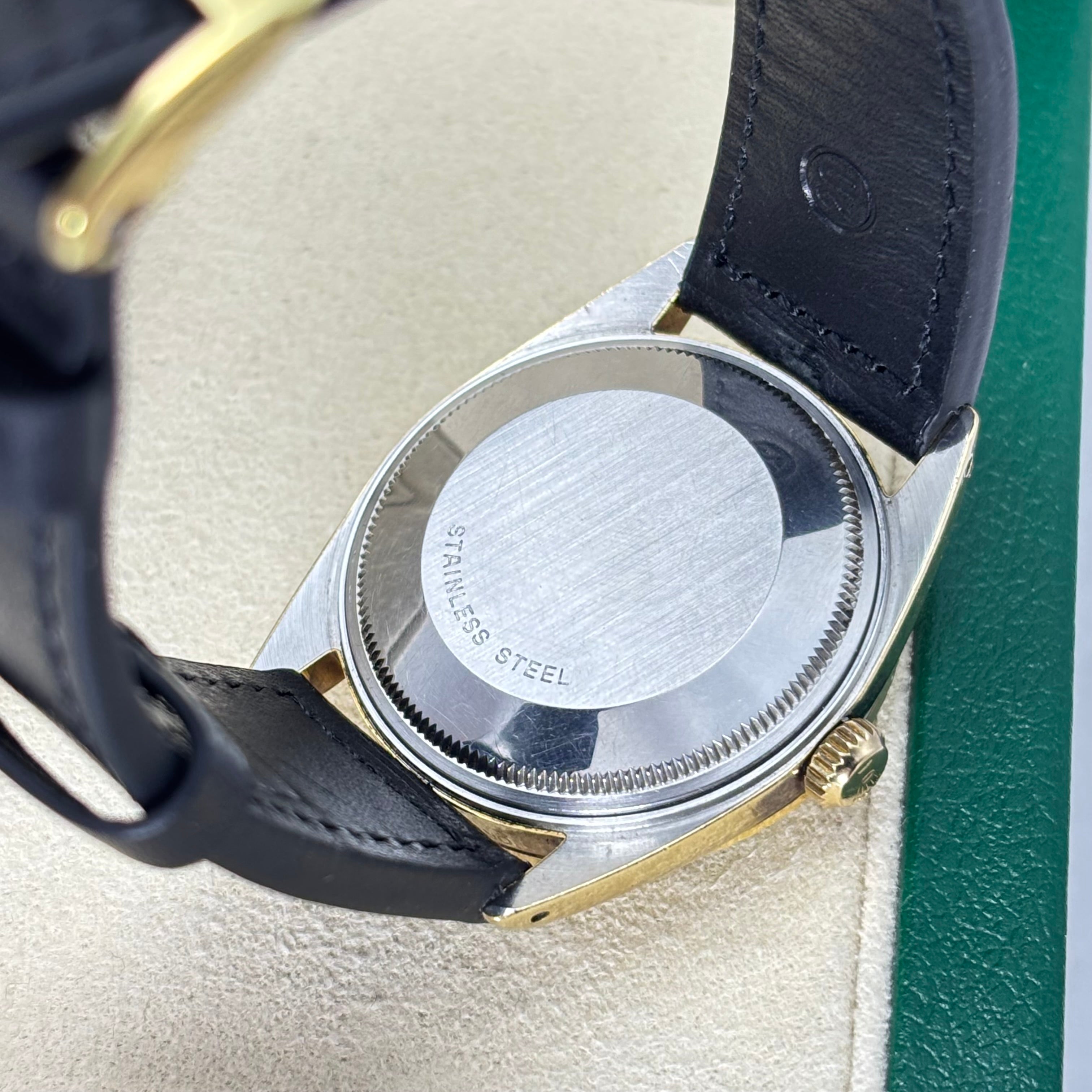 34MM ROLEX DATE LEATHER BAND 18KT GOLD PLATED