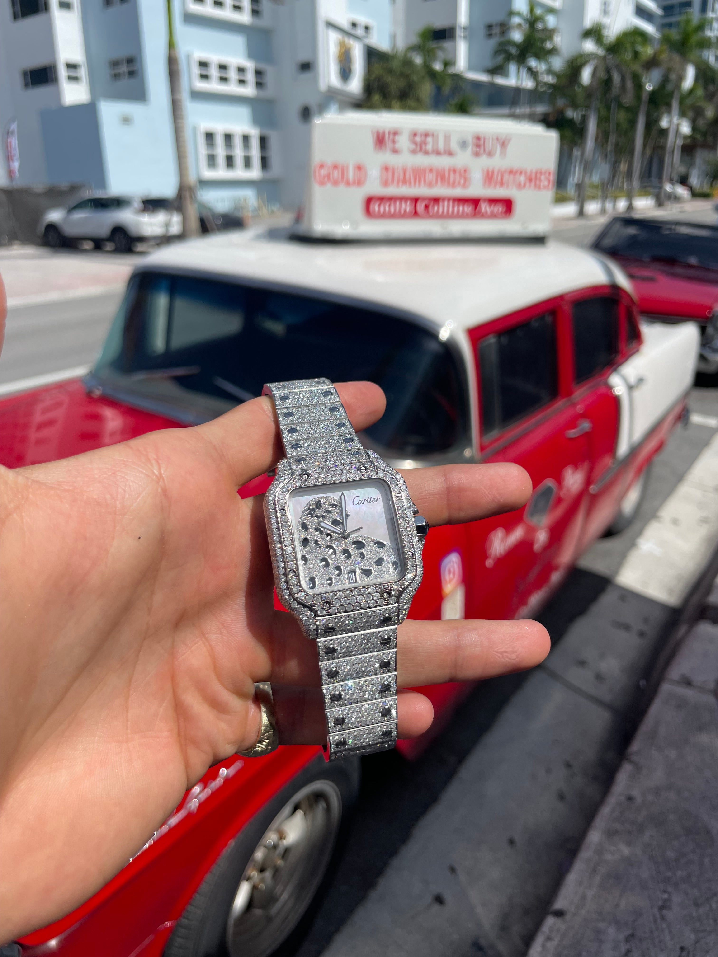 41MM CARTIER SANTOS ICED OUT | PANTHÈRE DIAMOND DIAL