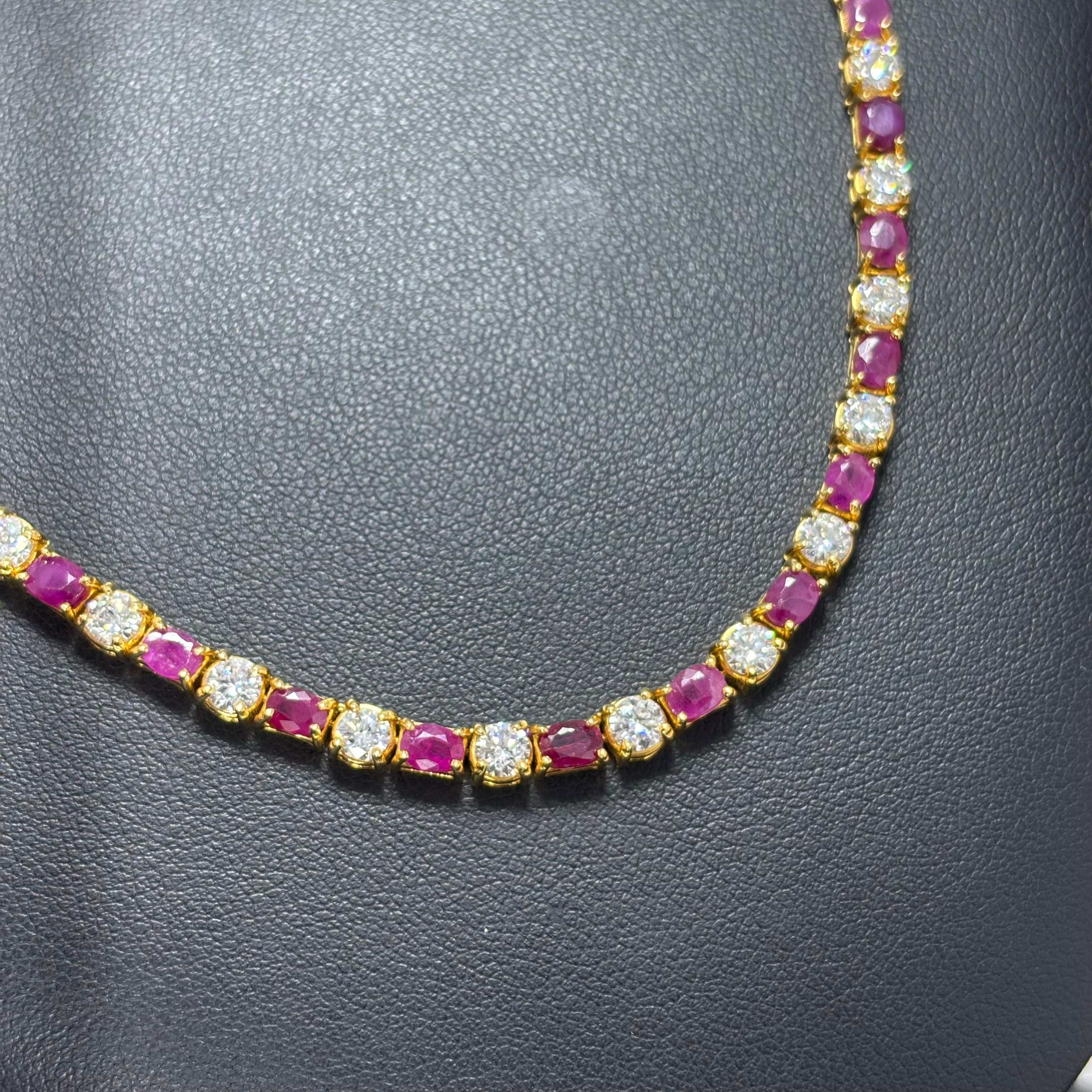 4.00MM 14KT GOLD RUBY & DIAMOND TENNIS NECKLACE